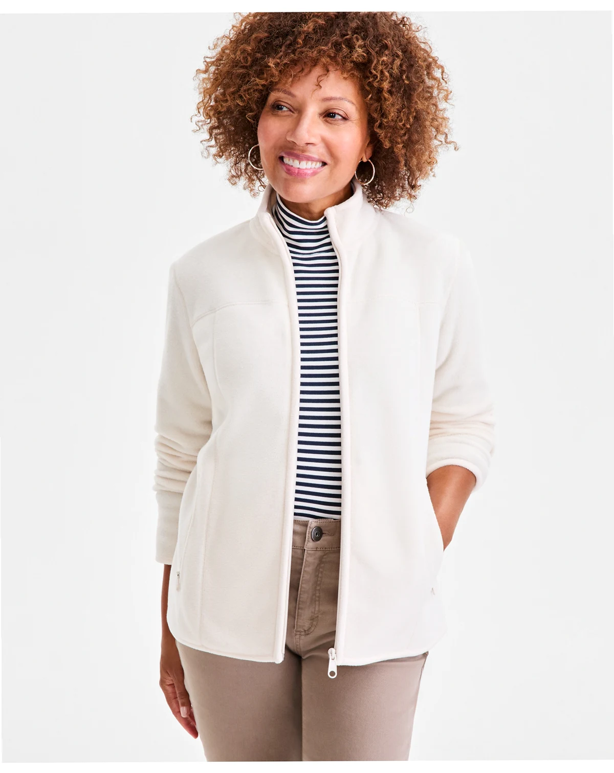 Petite Polar Fleece Zip-Front Jacket, Created for Macy's