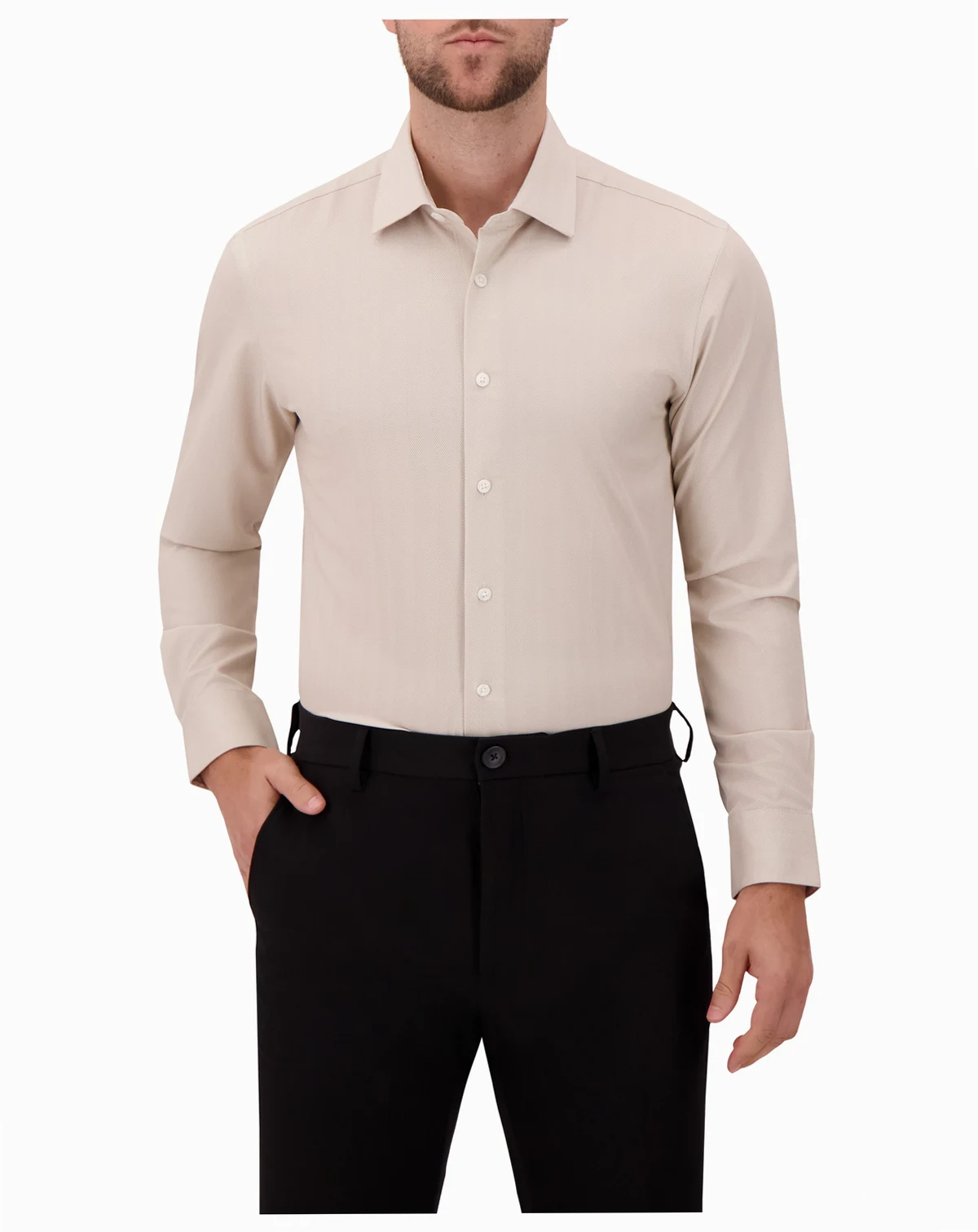 Men's 4-Way Solid Woven Dress Shirt