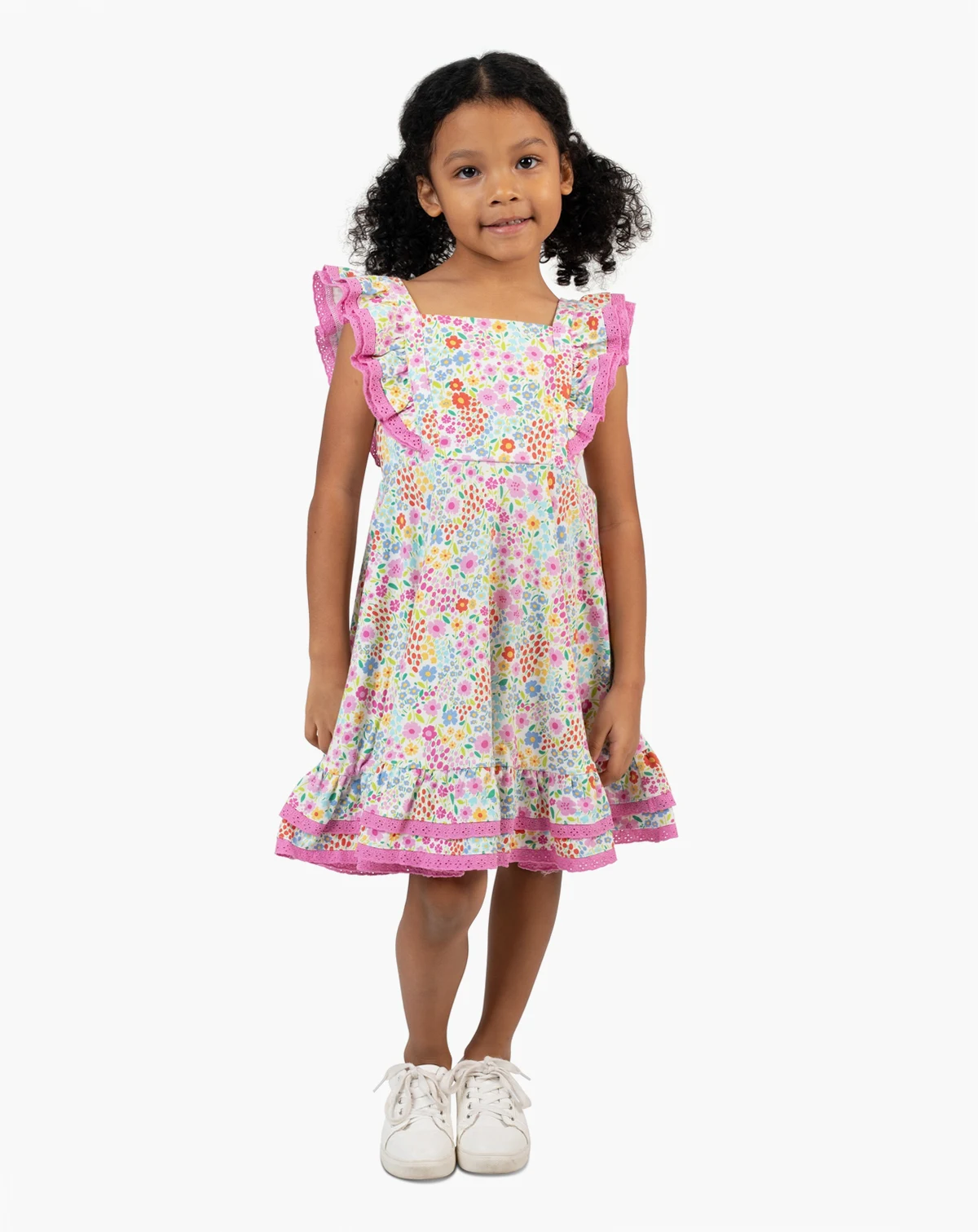 Girls' 2T-6X Knit Print Square Neck Dress