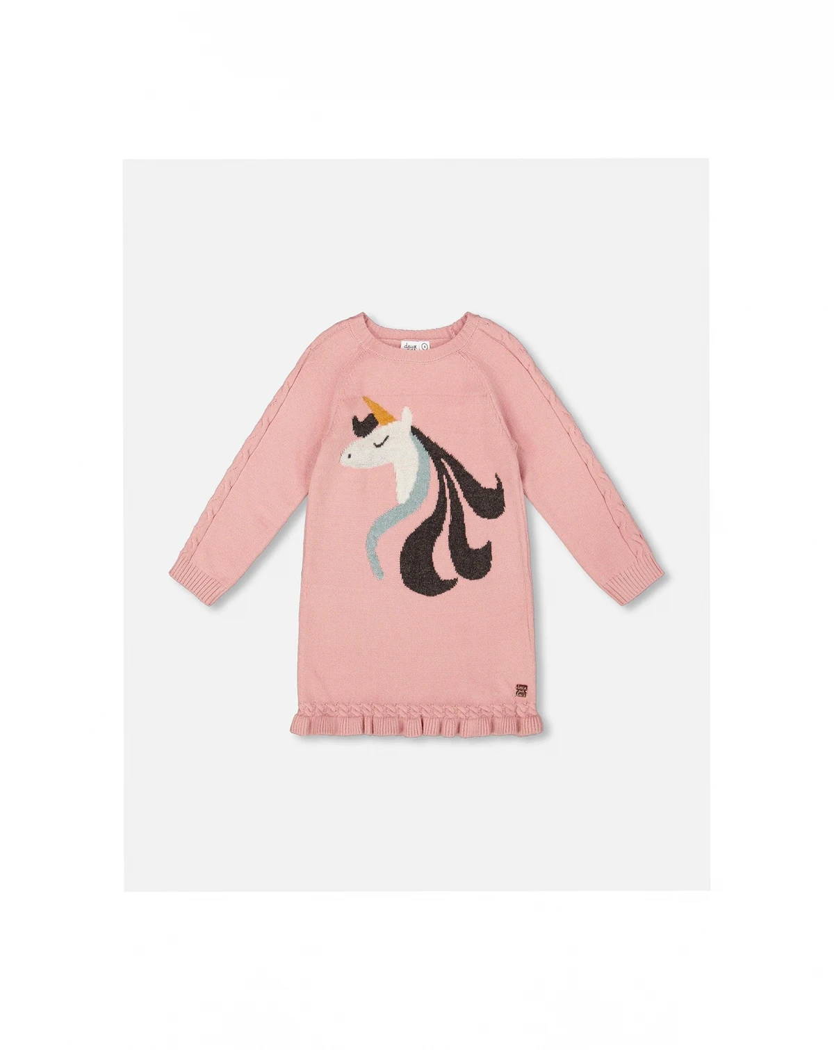 Girl Knitted Dress Dusty Pink with Unicorn Intarsia - Toddler|Child