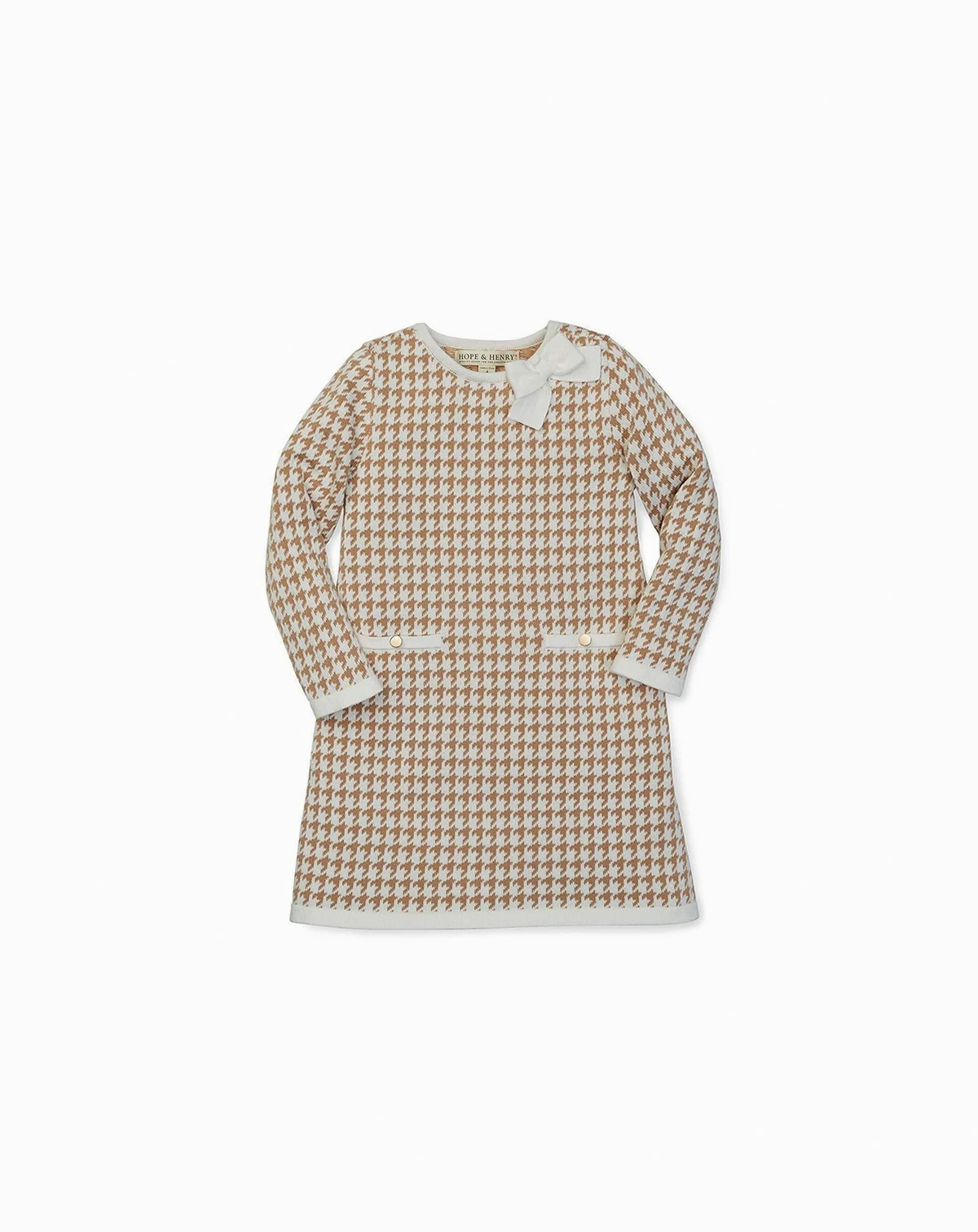Toddler Girls Organic Long Sleeve Bow Detail Intarsia Sweater Dress