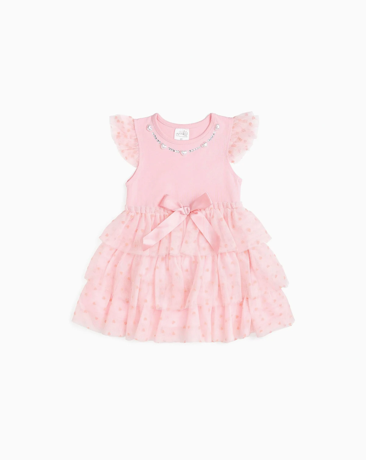 Toddler Girls Flocked Heart Tiered Short Sleeve Tutu Dress