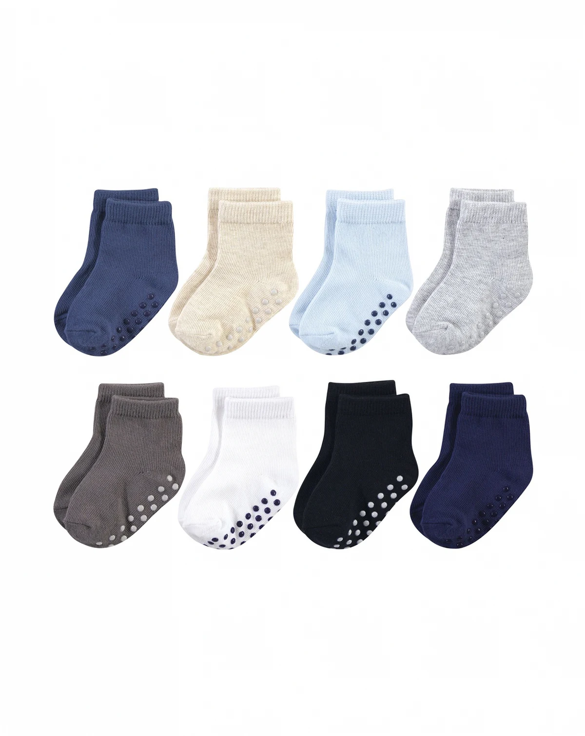 Natural ' Eight-Pair Non Skid Crew Socks