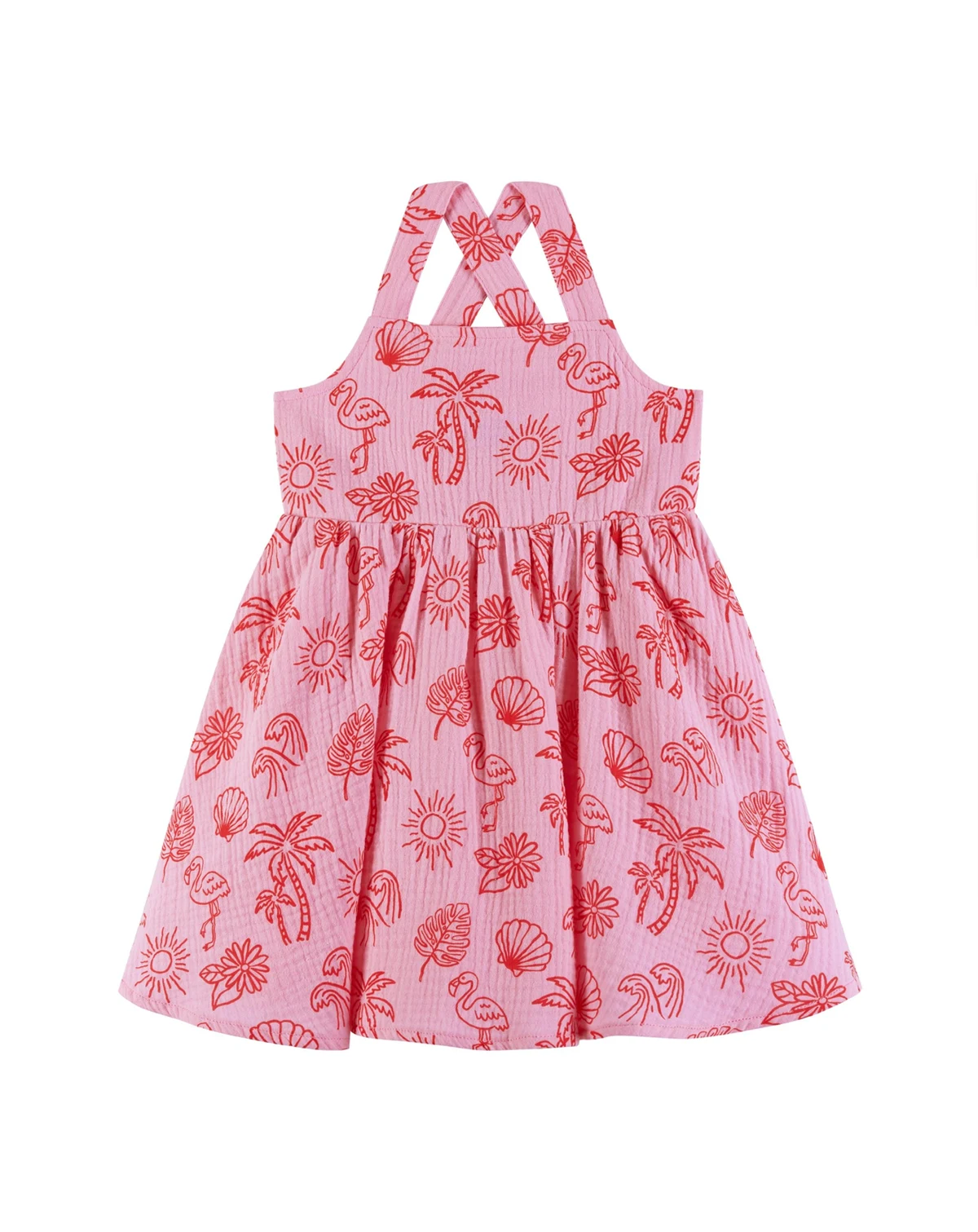 Toddler Girls Toddler/Child Pink Tropical Icon Print Gauze Dress