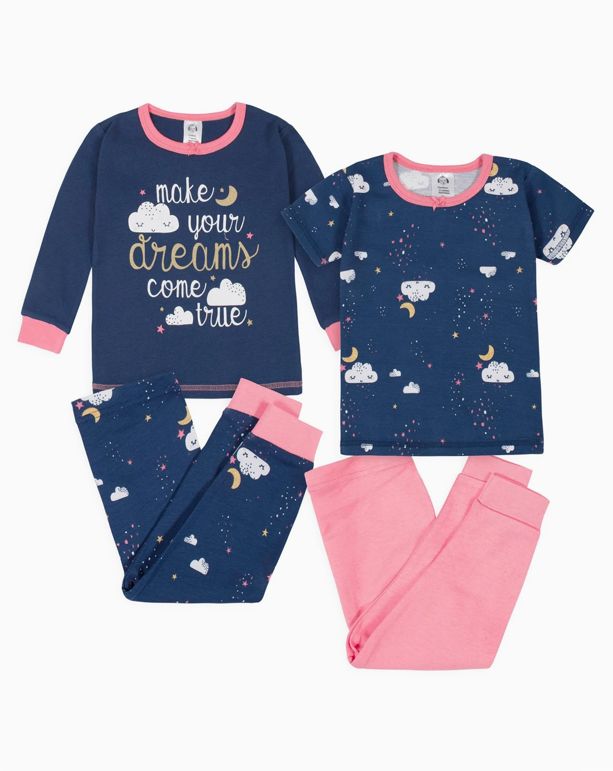 Toddler Girls 4-Piece Snug Fit Cotton Pajamas, Rose, 3T