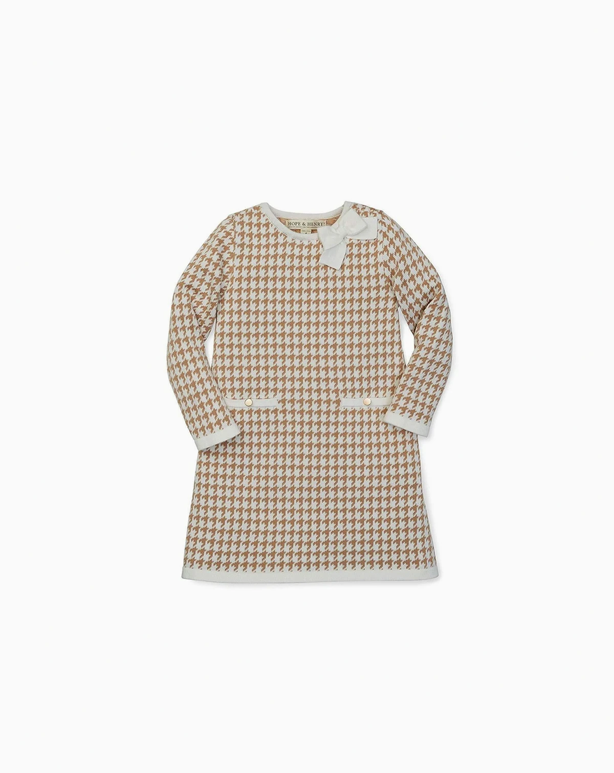 Big Girls Organic Long Sleeve Bow Detail Intarsia Sweater Dress