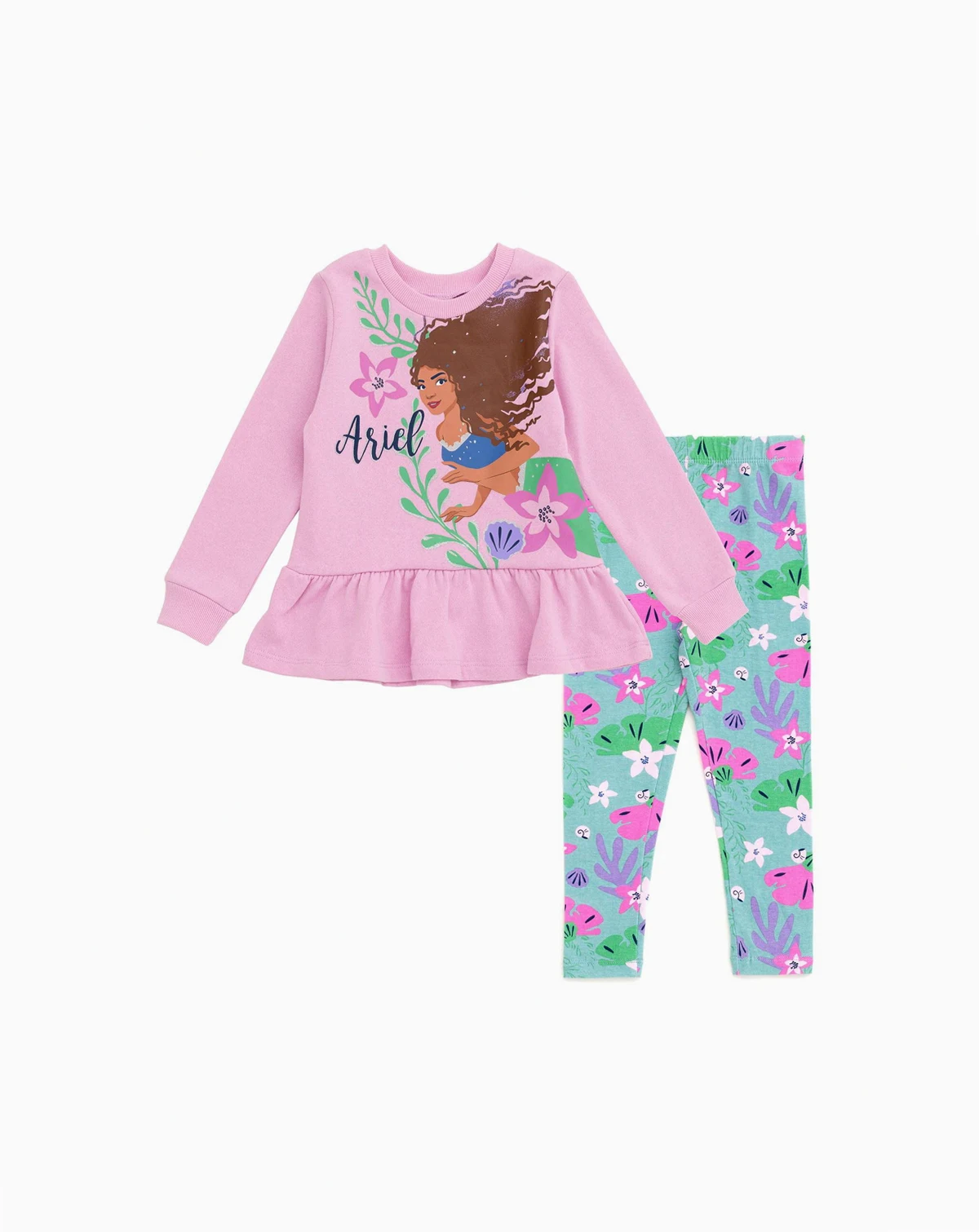 The Little Mermaid Toddler Girls Mermaid Peplum Fleece Sweatshirt and and Leggings Outfit Set (2T - 10-12)