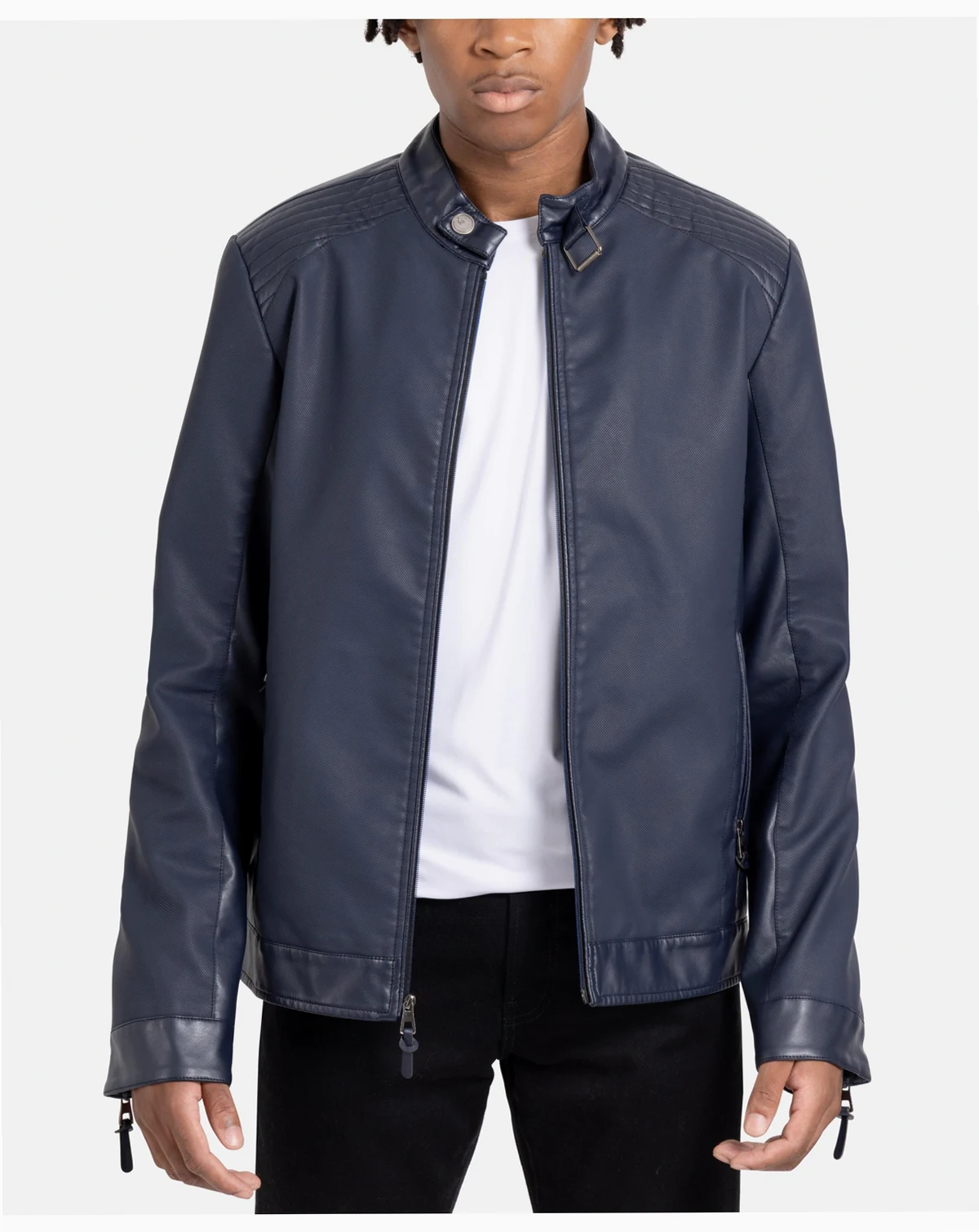 Men's PU Racer Jacket With Faux Shearling Lining