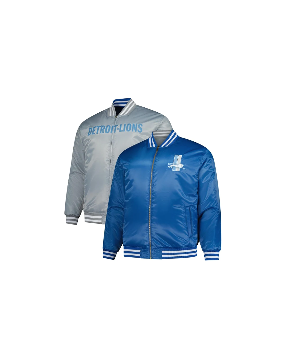 Men's Blue/Silver Detroit Lions Big Tall Throwback Reversible Full-Zip Jacket