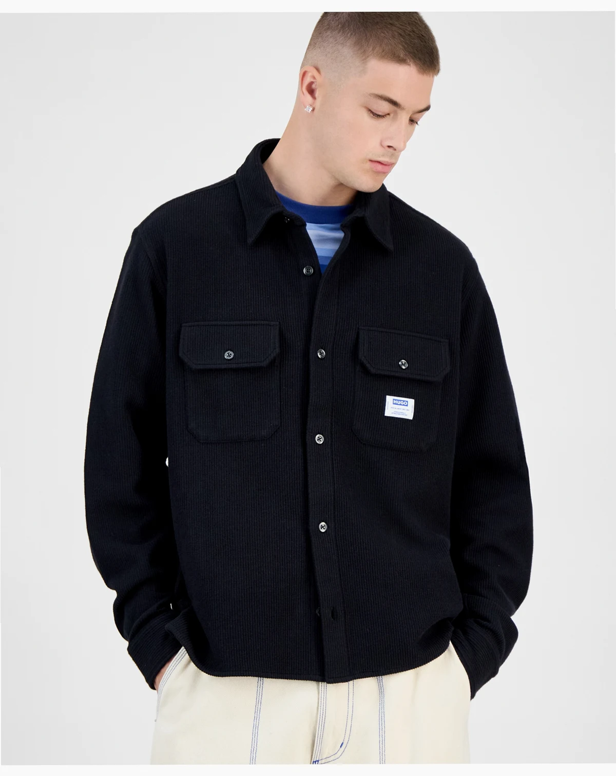 Ekynone Oversized Long Sleeve Corduroy Button-Front Shirt-Jacket