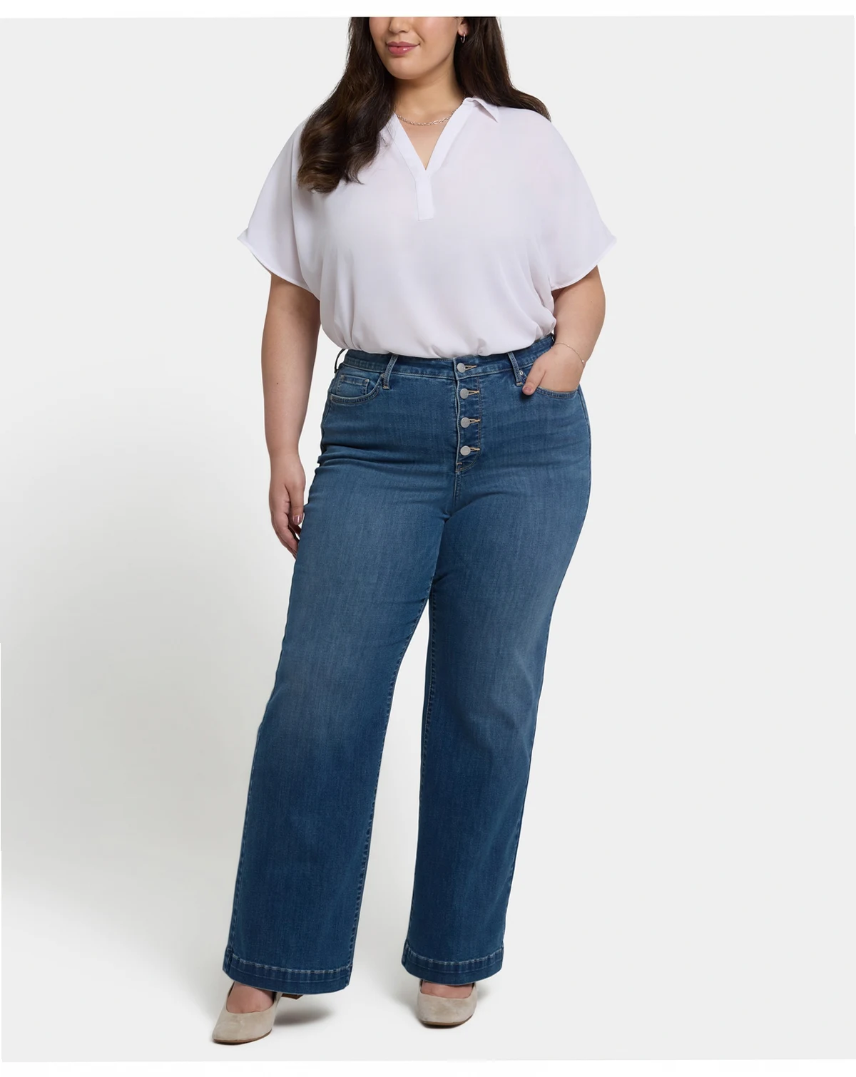 Plus Size Teresa Wide Leg Exposed Button Fly Jeans