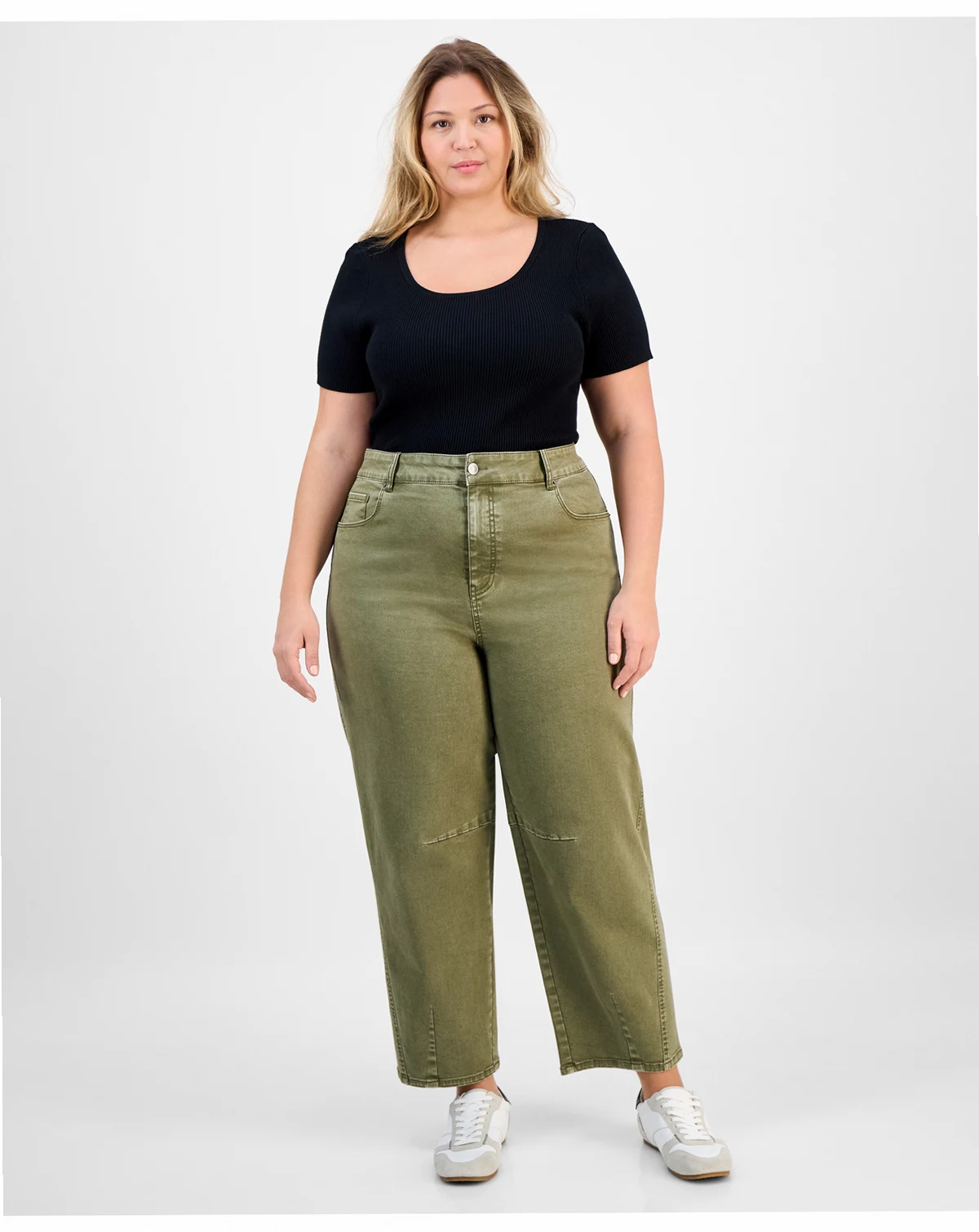 Trendy Plus Size High-Rise Barrel-Leg Jeans, Macy's Exclusive
