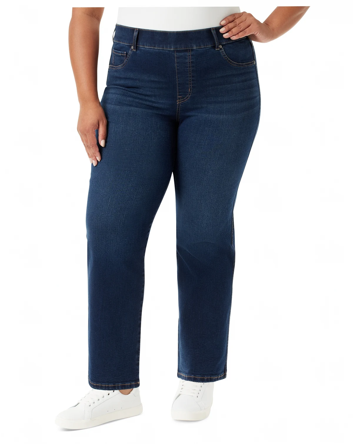 Plus Size Pull-On Straight-Leg Jeans