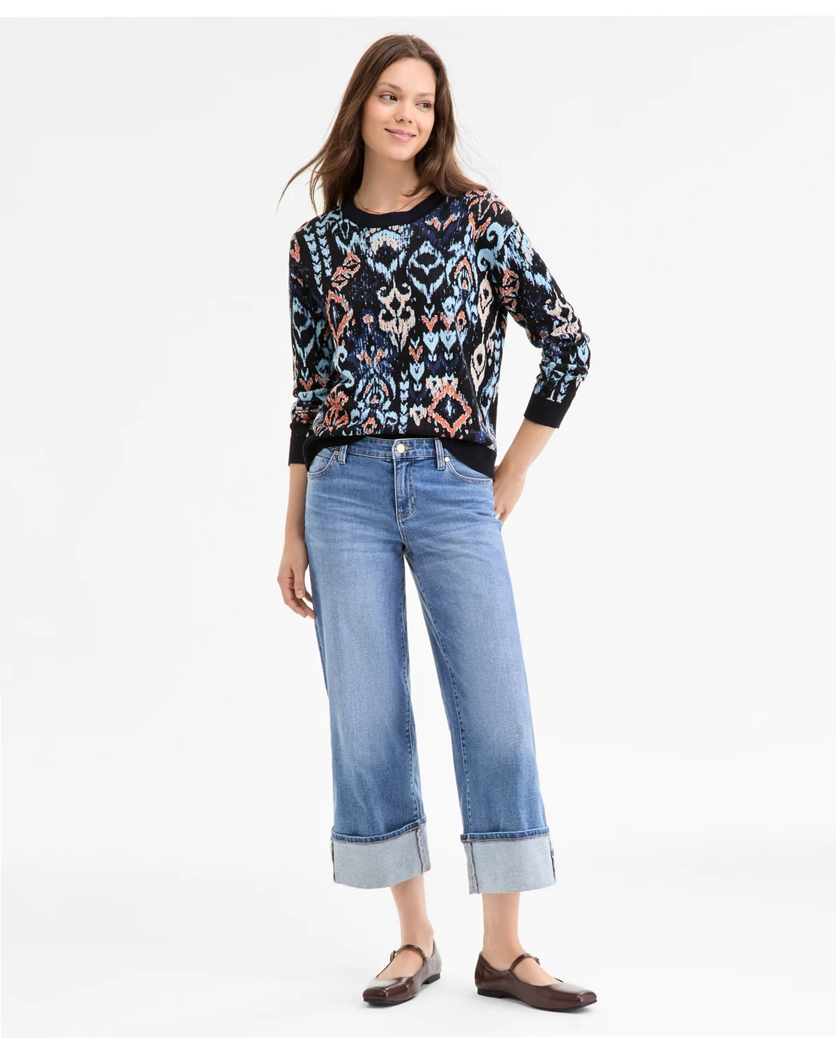 Women's Morgan Mid Rise Cuffed Wide Leg Jeans