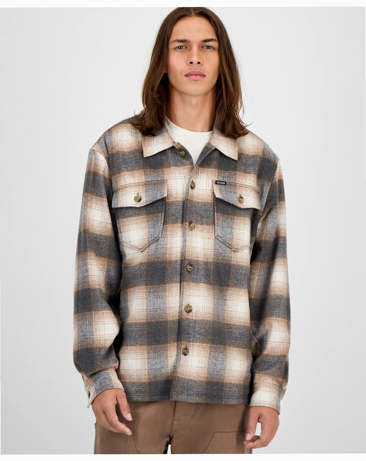 Men's Long Sleeve Check Button-Front Overshirt