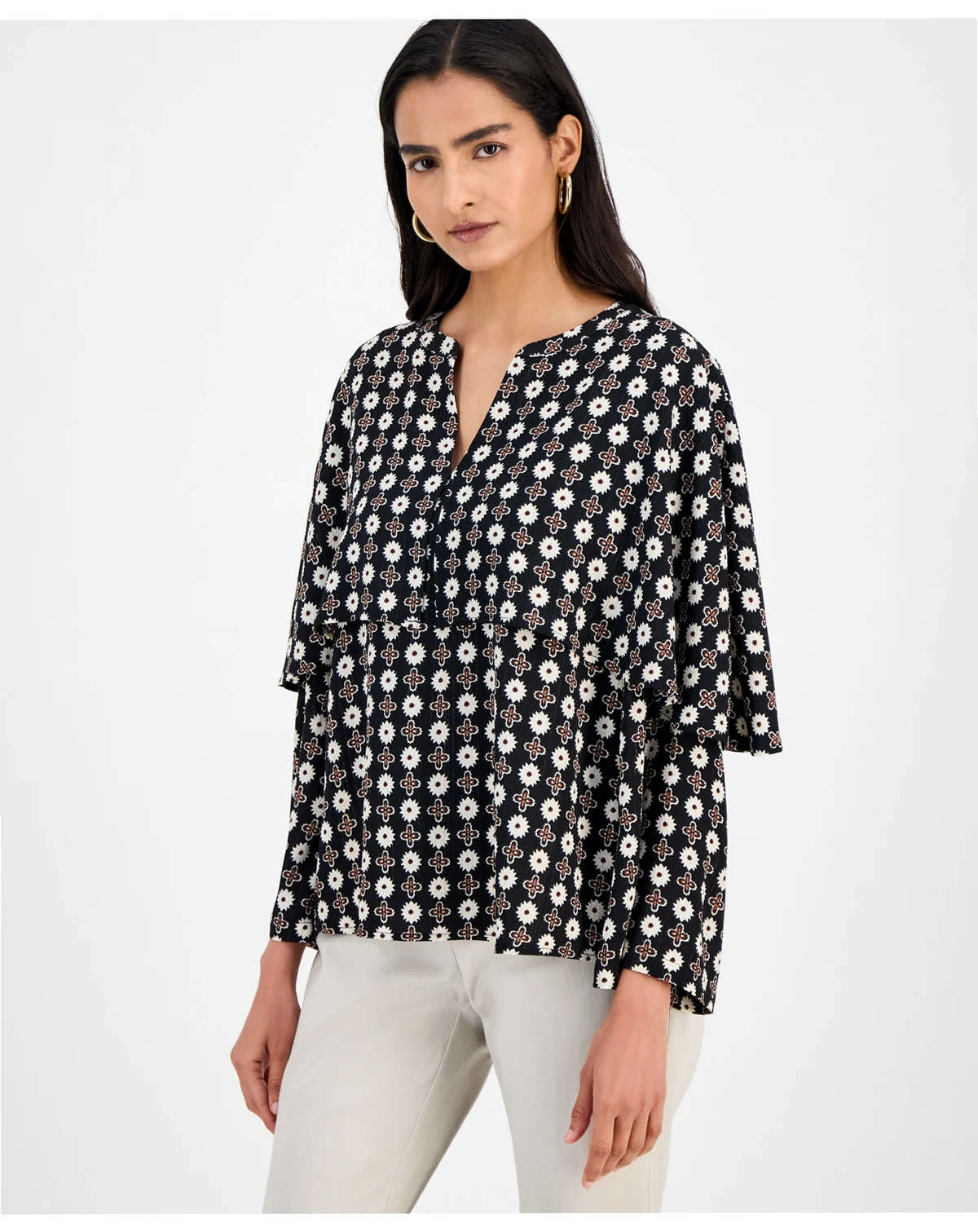 Petite Fran Crepe Crewneck Top