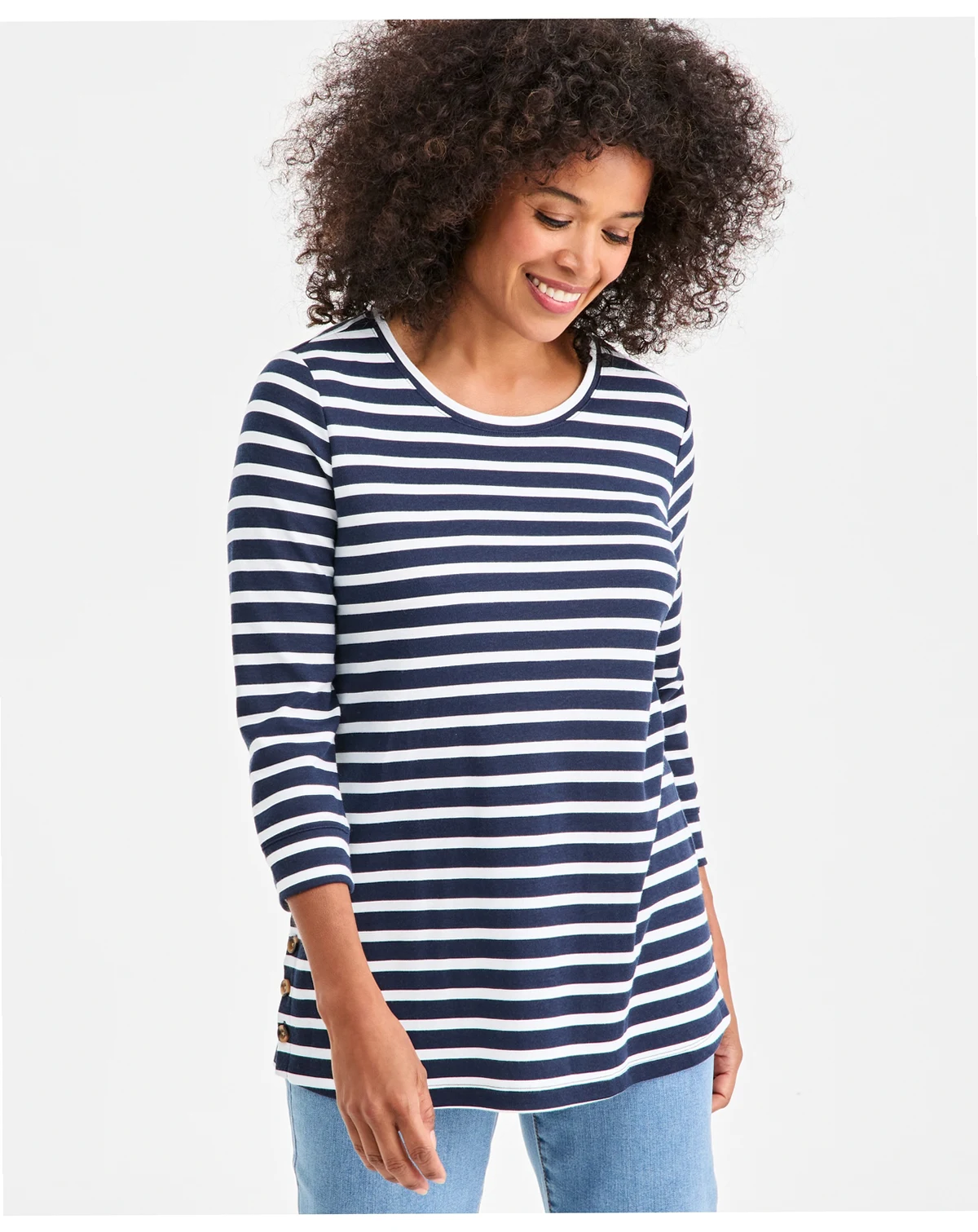 Women's Striped Button-Trim Tunic Top, Macy's Exclusive