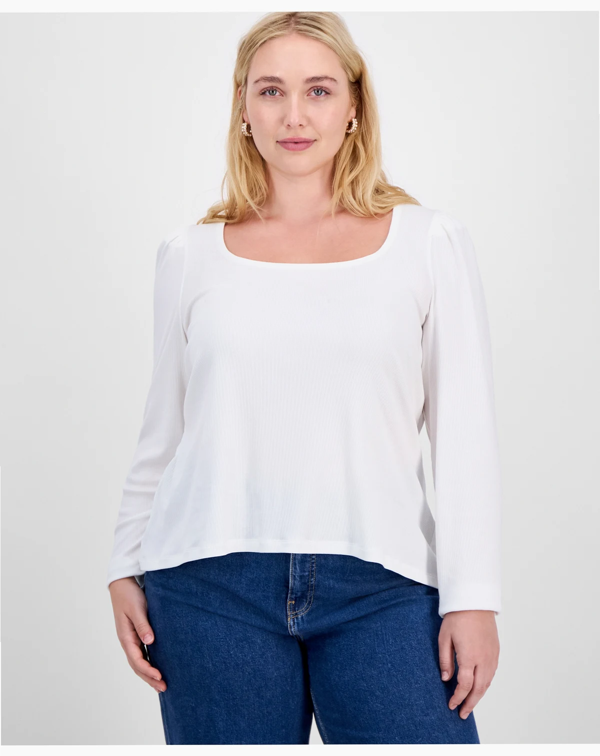 Trendy Plus Long-Sleeve Square-Neck Top, Exclusively at Macy's