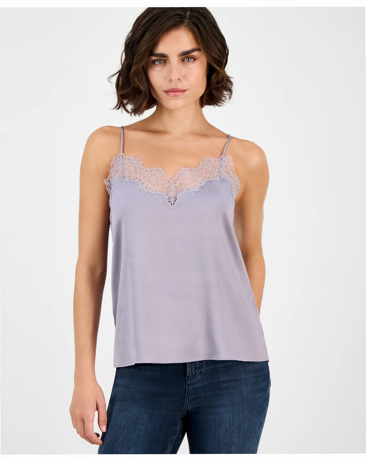 Women's Lace-Trim Hammered Satin Tank