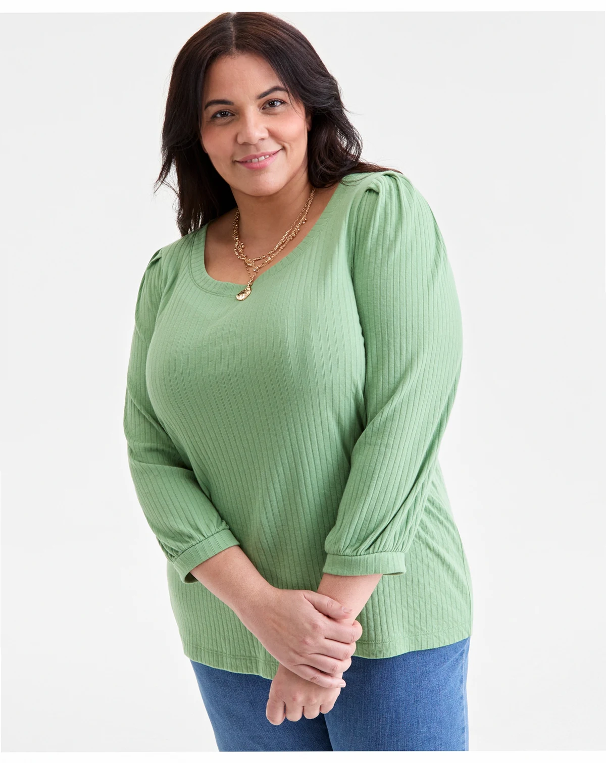 Plus Size Soild 3/4-Sleeve Blouse, Macy's Exclusive