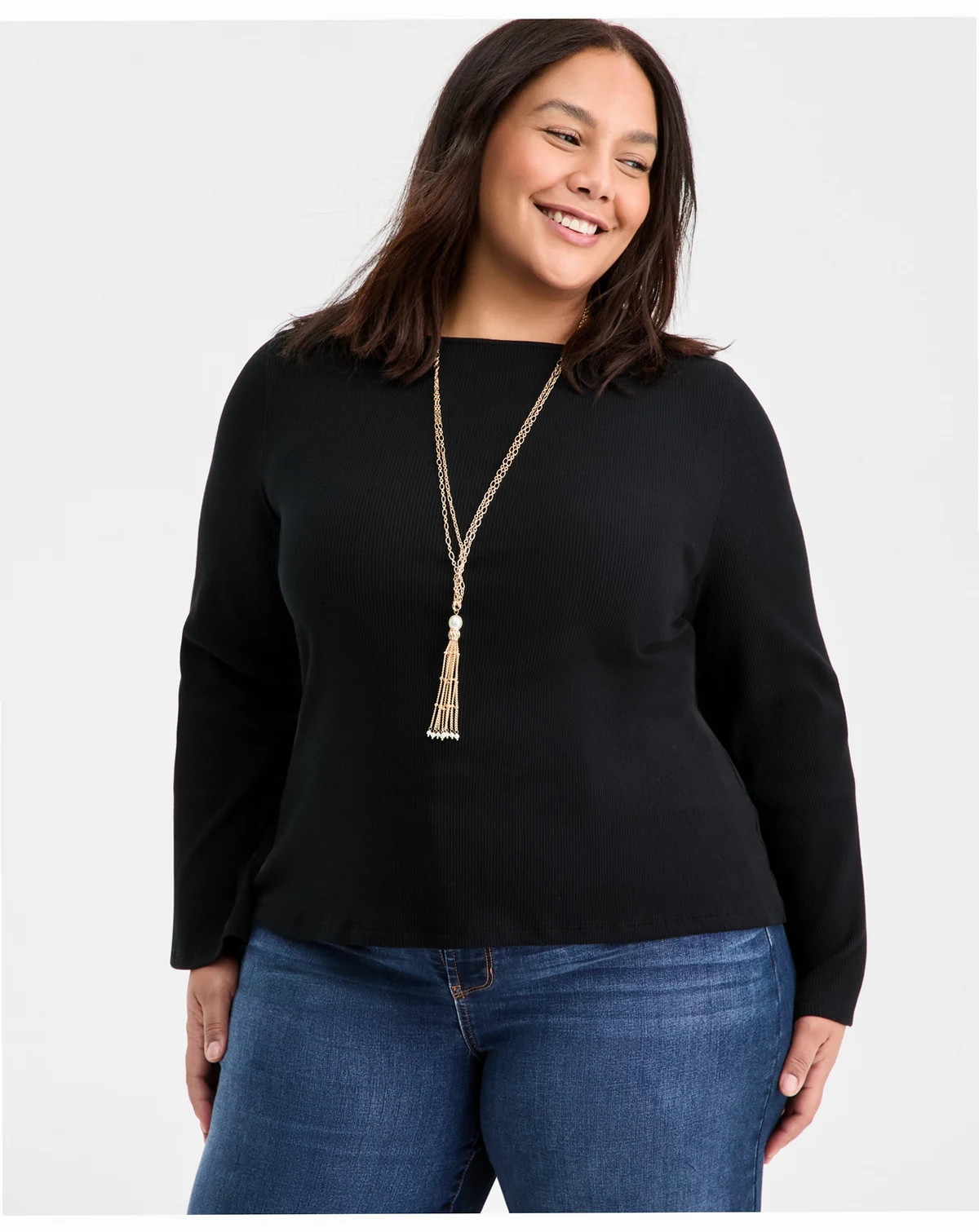 Trendy Plus Size Rib-Knit Boat-Neck Bell-Sleeve Top, Macy's Exclusive