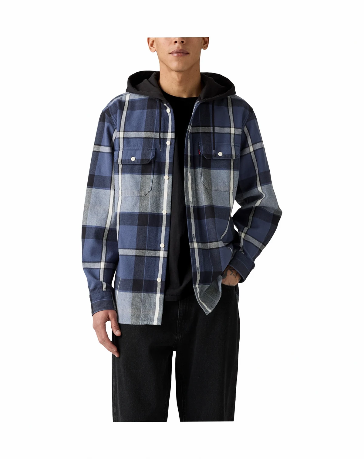 Men's Relaxed Fit Hooded Long Sleeve Button-Front Overshirt