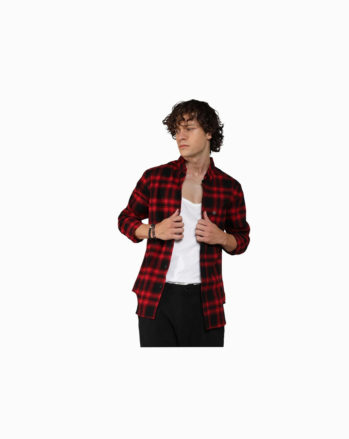 Men's Midnight Black & Scarlet Red Brushed Buffalo Check Shirt