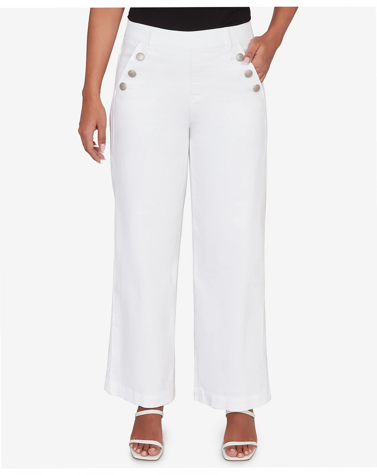 Petite Wide-Leg Pull-On White Sailor Jeans