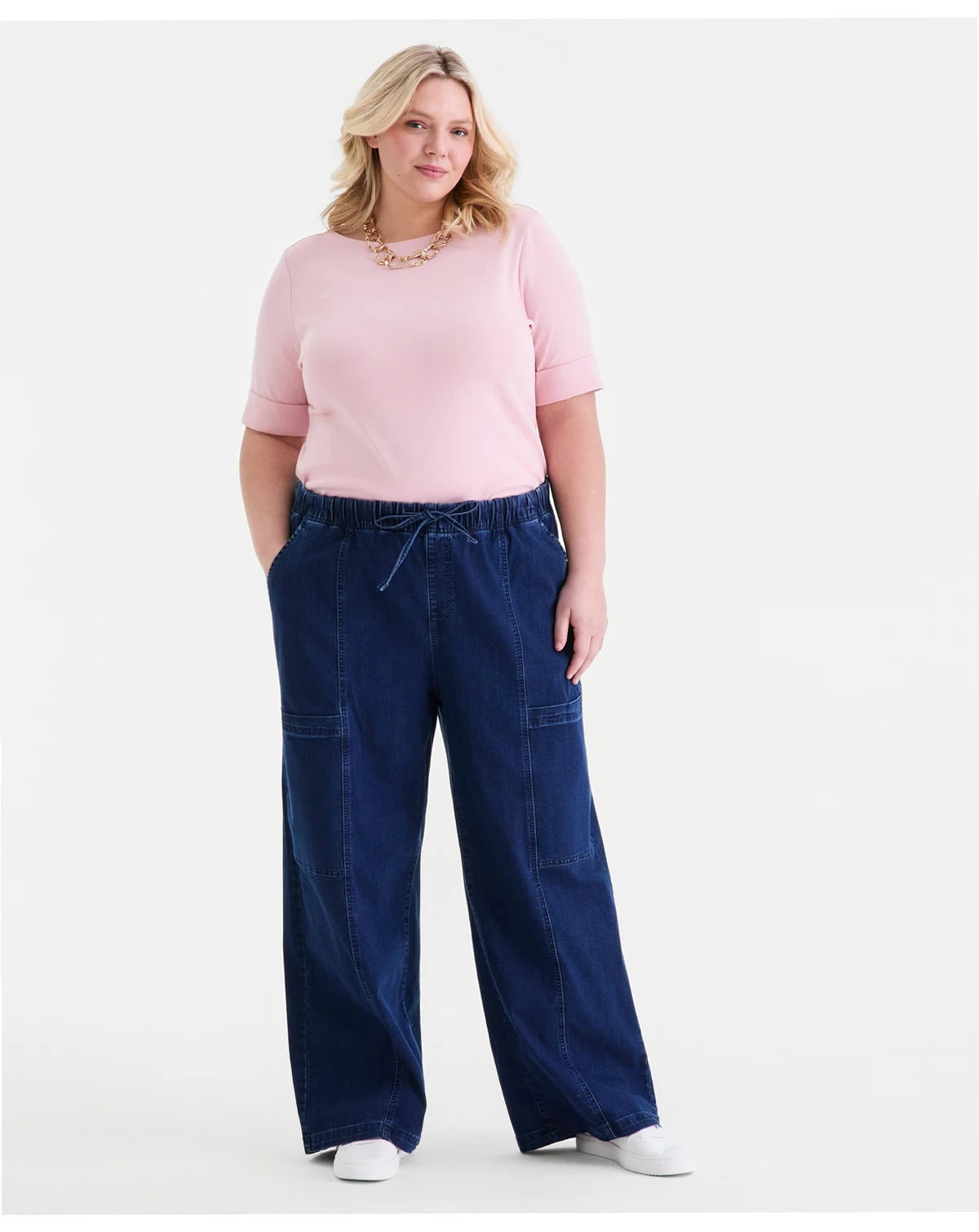 Plus Size Pull-On Utility Wide-Leg Jeans, Macy's Exclusive
