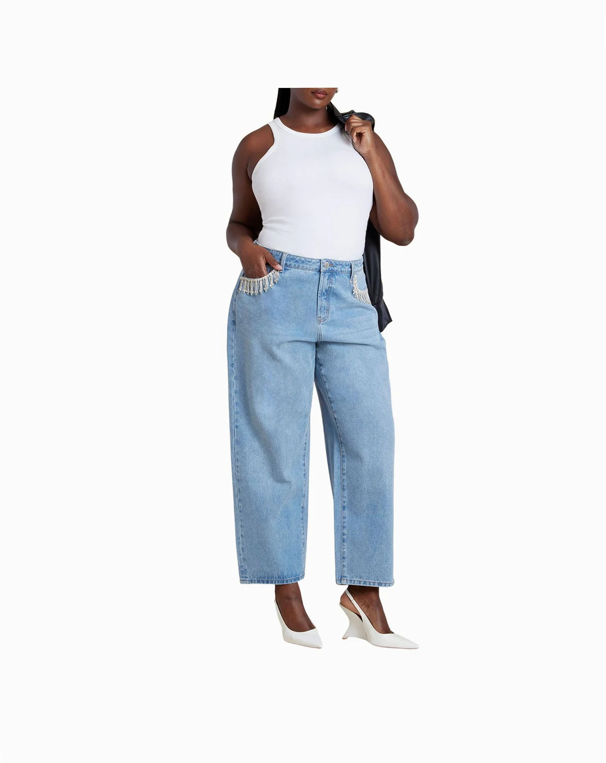 Women's Plus Size Relaxed Jean With Rhinestone Trim Pocket