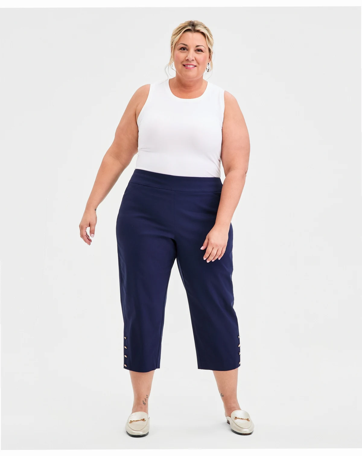 Plus Size Side-Button Capri Pants, Macy's Exclusive