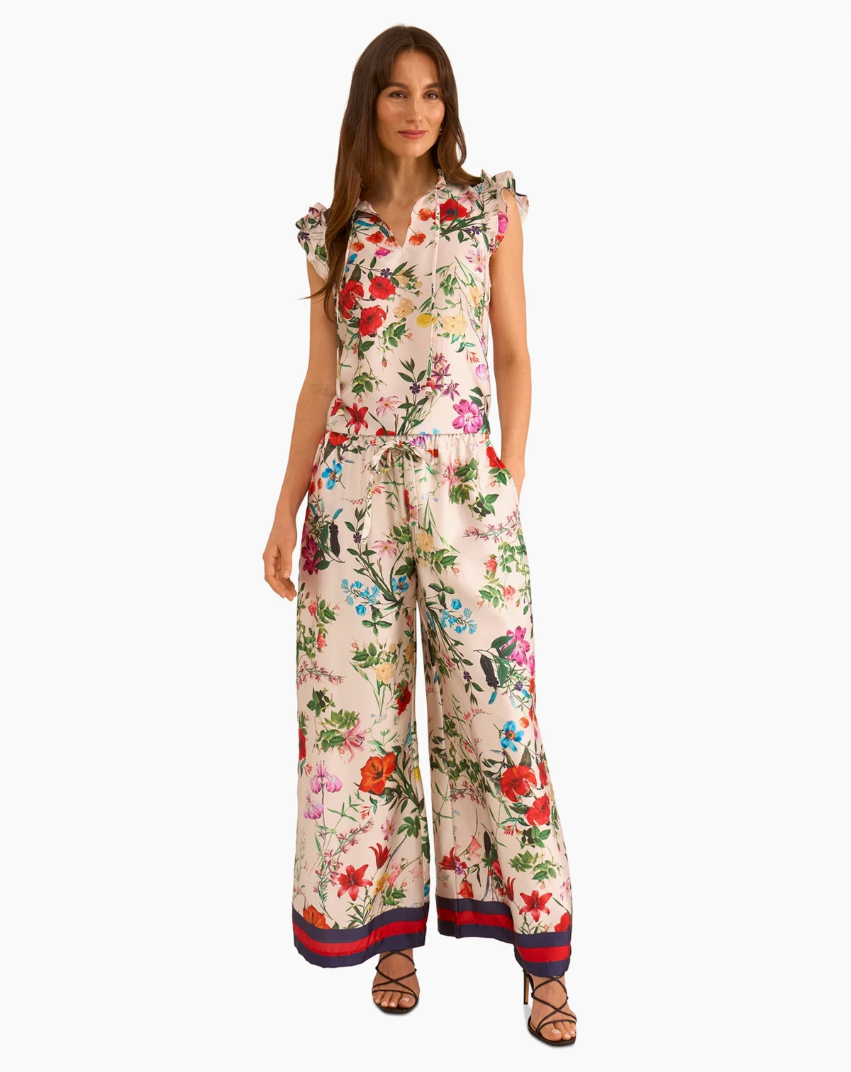 Women's Floral-Print Drawstring Wide-Leg Pants