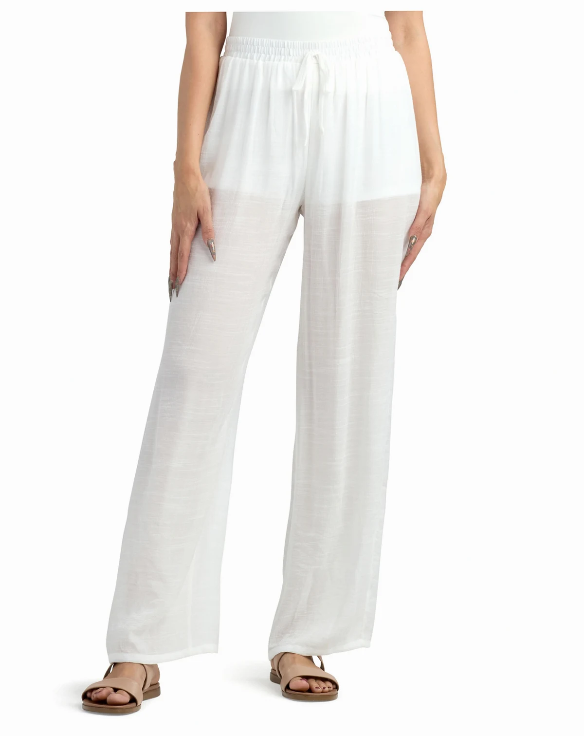 Juniors' Resort Gauzy Texture Mid Rise Wide Leg Pants