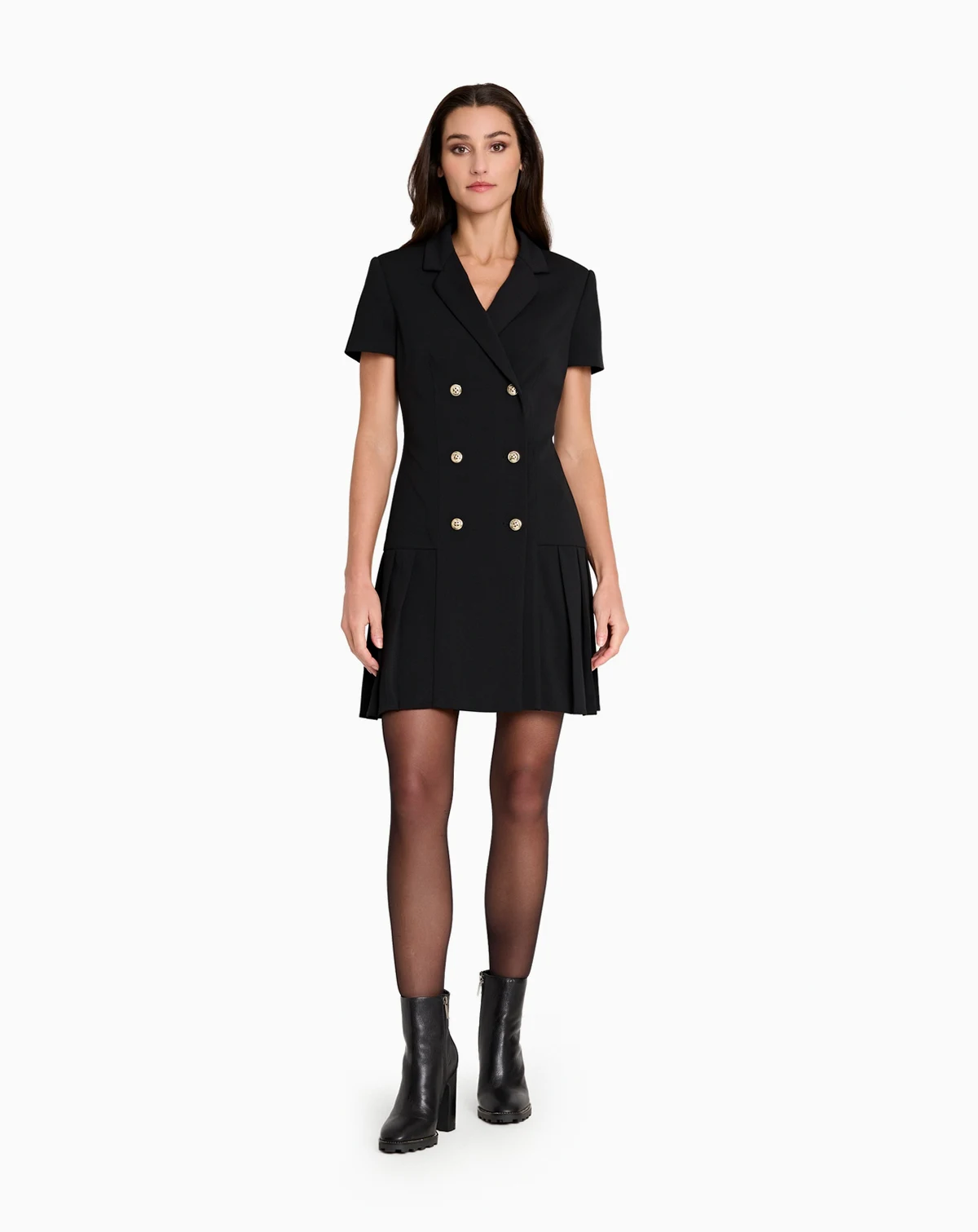 Women's Double Breasted Pleat Hem Short-Sleeve Coat Dress