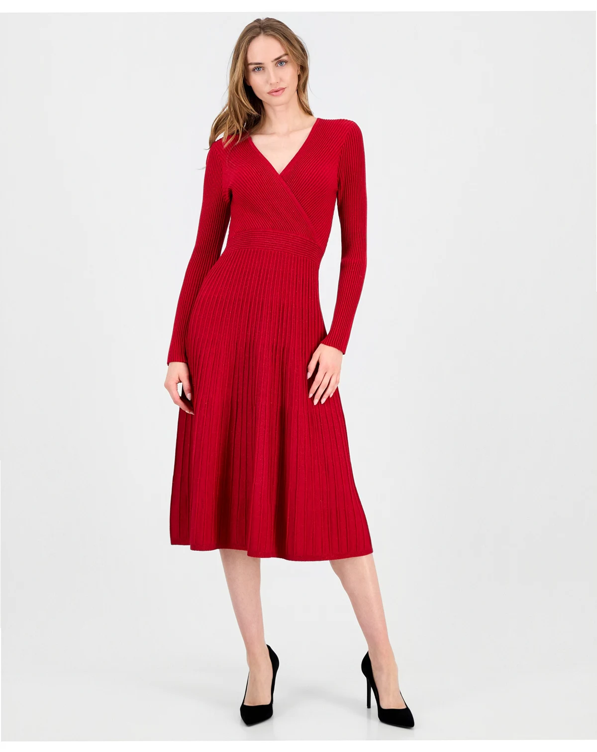 Women's Metallic Wrap Fit & Flare Dress
