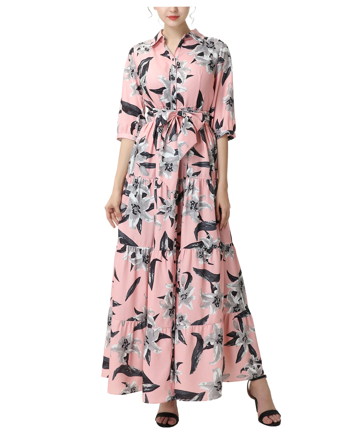Maternity Matenrity Floral Print Nursing Maxi Shirt Dress