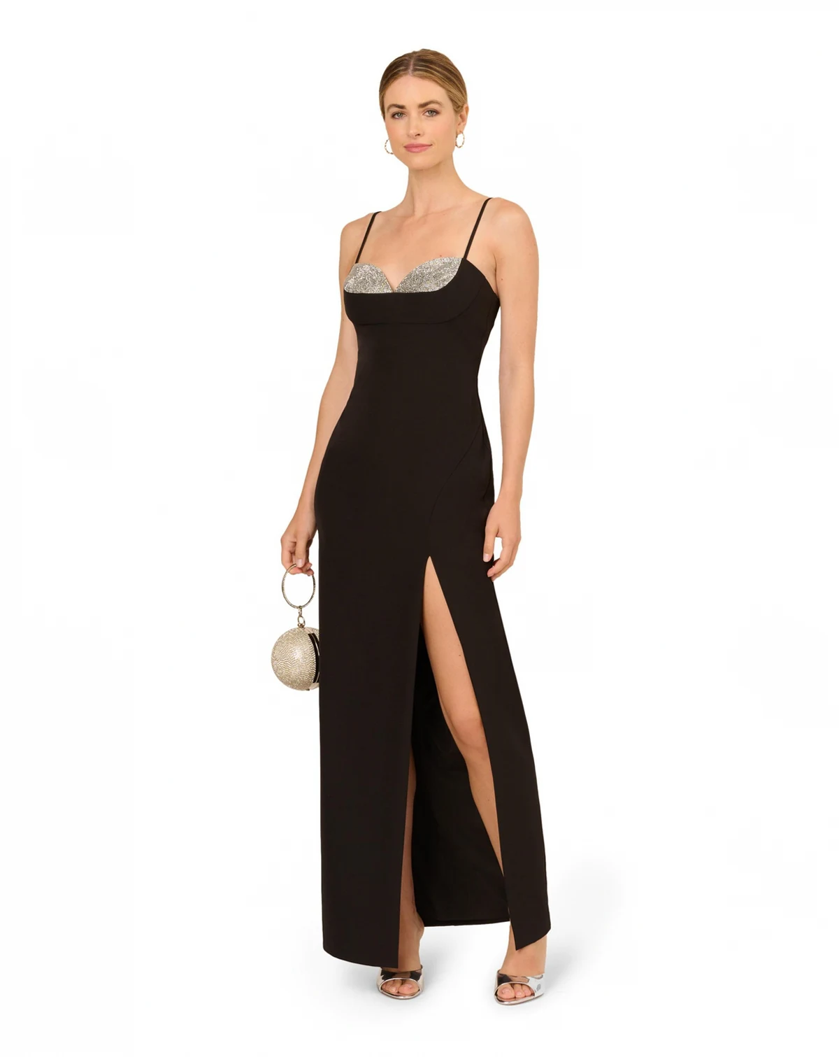 Women's Crepe Sweetheart-Neck Sleeveless Gown