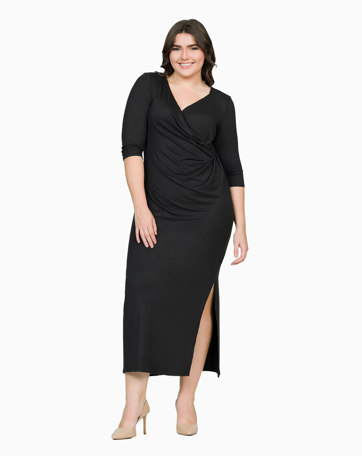 Fitted V-Neck Side Slit Maxi Dress