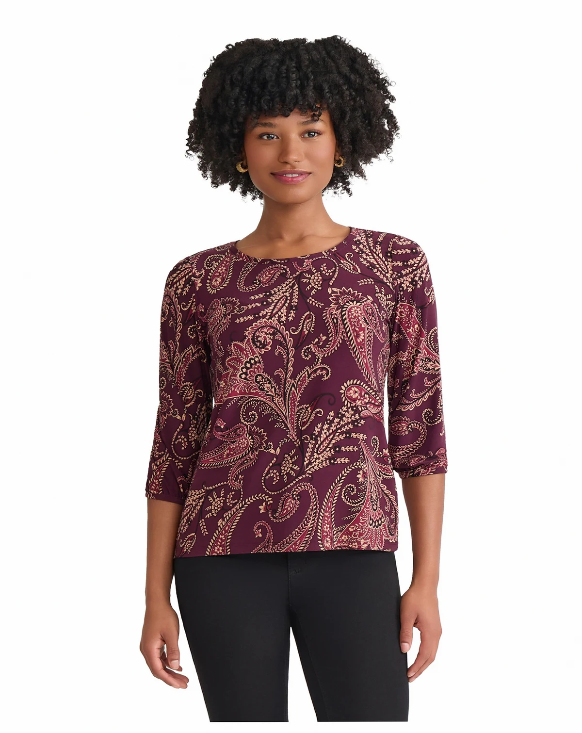 Petite 3/4 Sleeve Crew Neck Top