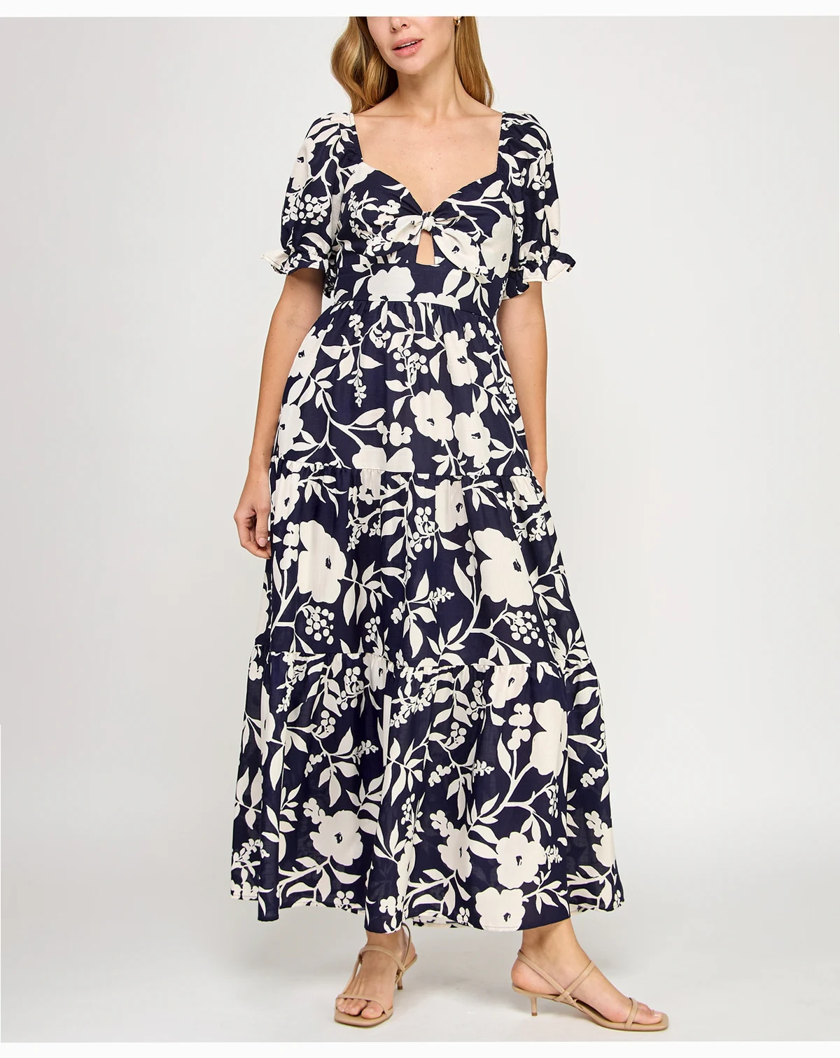 Juniors' Woven Printed Fit & Flare Maxi Dress