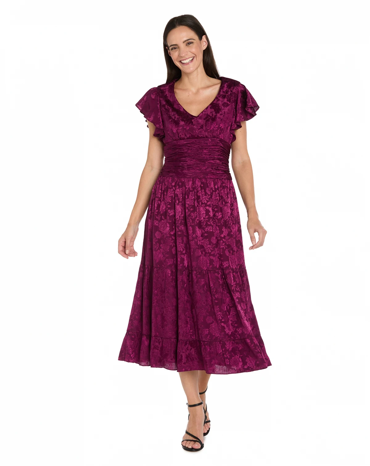 Women's Flutter Sleeve Floral V-Neck Dress