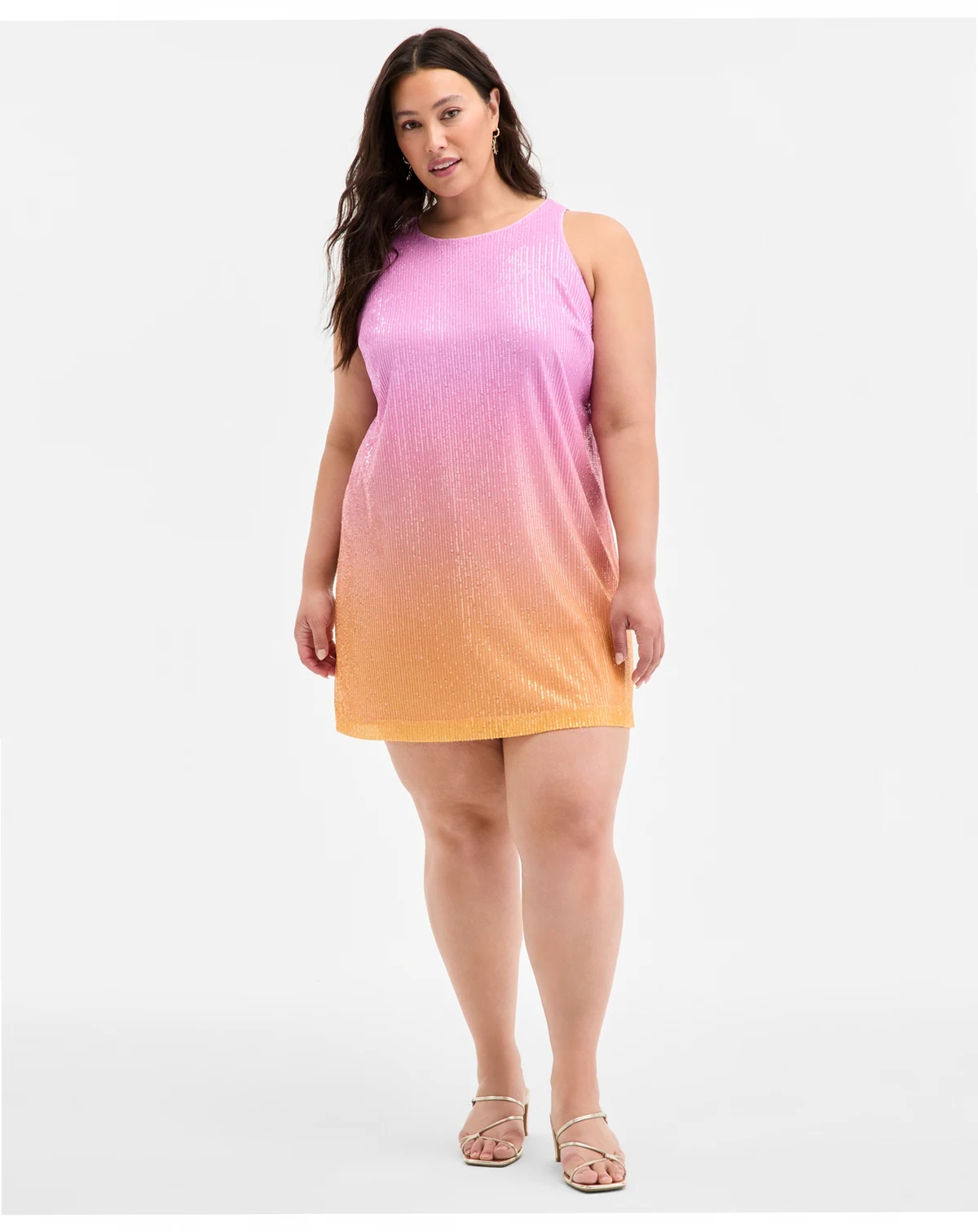 Plus Size Ombré Sleeveless Sequin Shift Dress, Exclusively at Macy's
