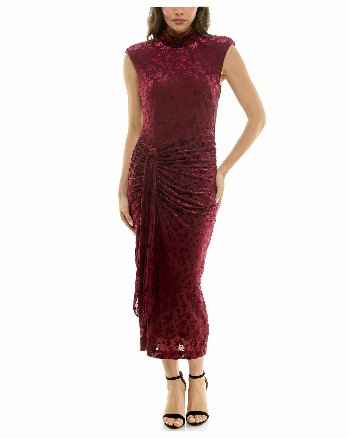 Women's Shirred Mock Neck Midi Dress