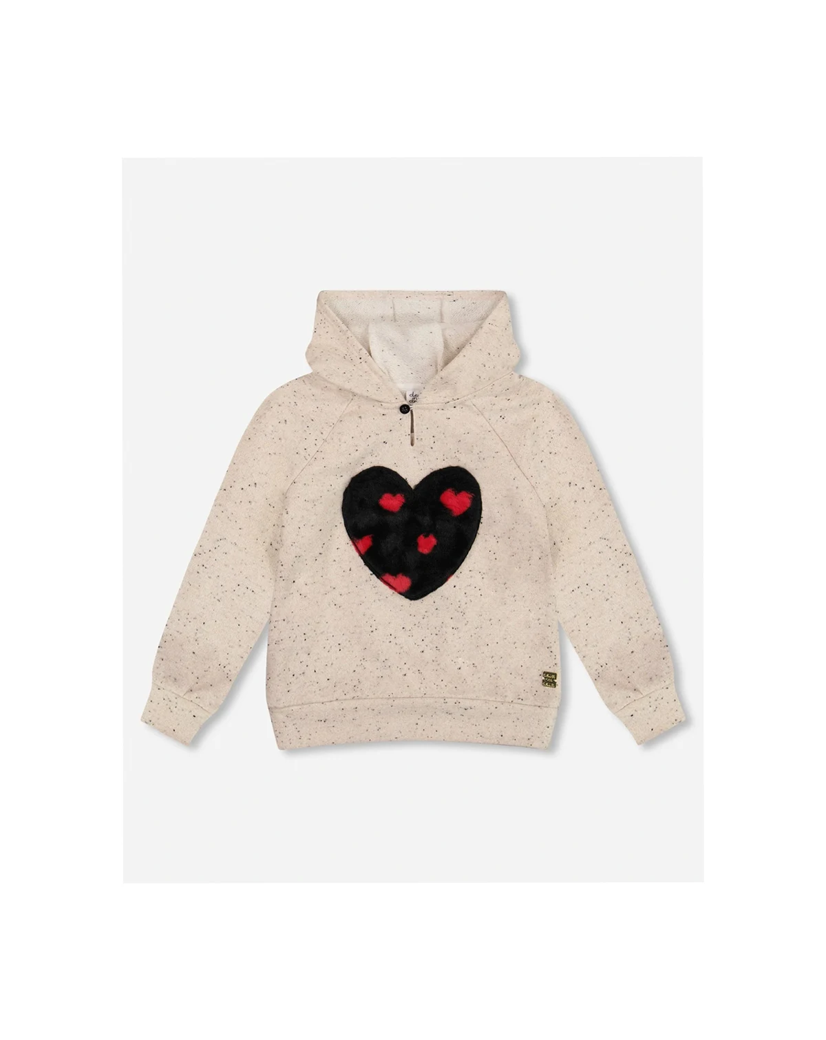 Girl Glittering Beige French Terry Hoodie with Heart Applique - Toddler|Child