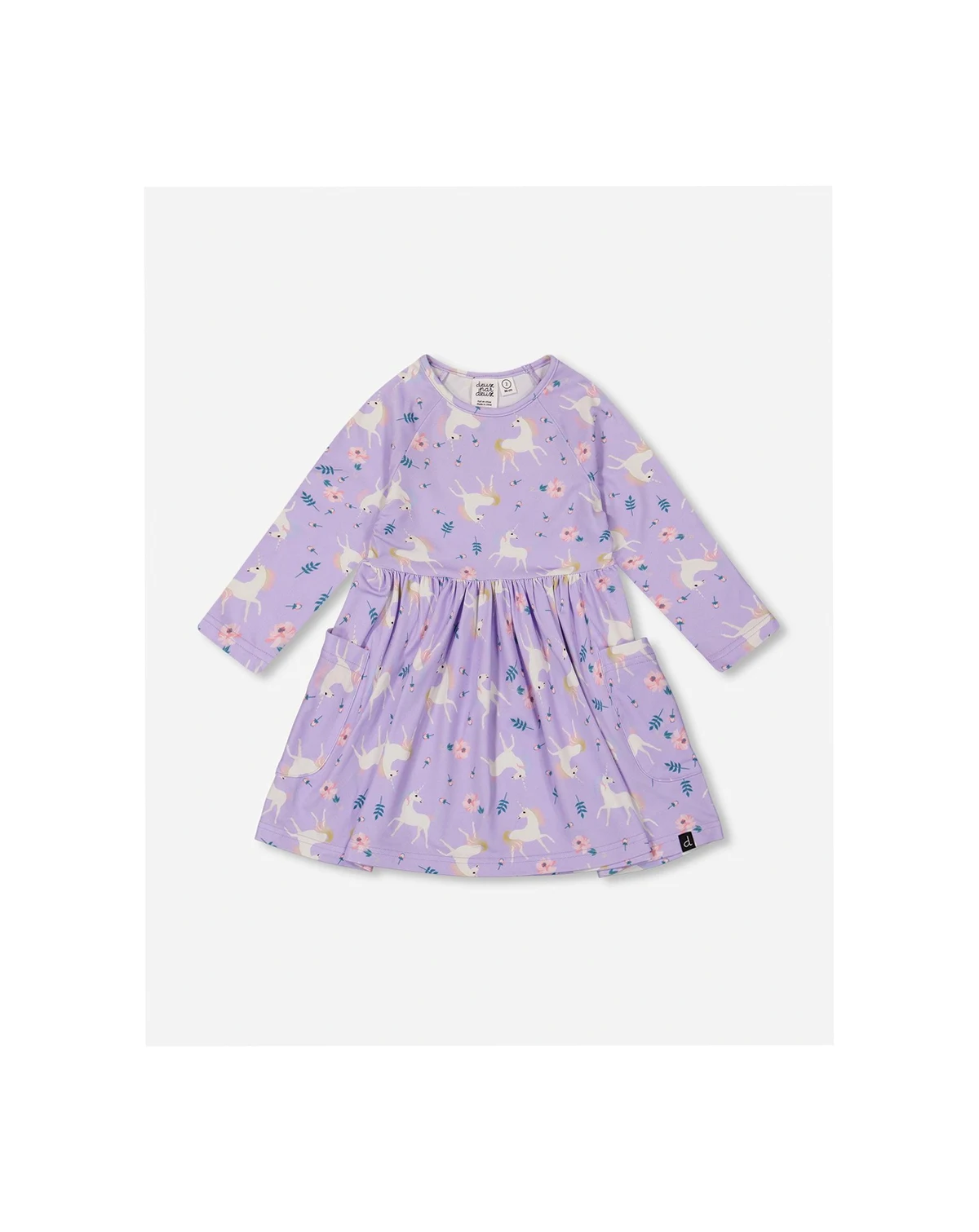 Girl Jersey Dress with Pockets Lilac Unicorn Print - Toddler|Child