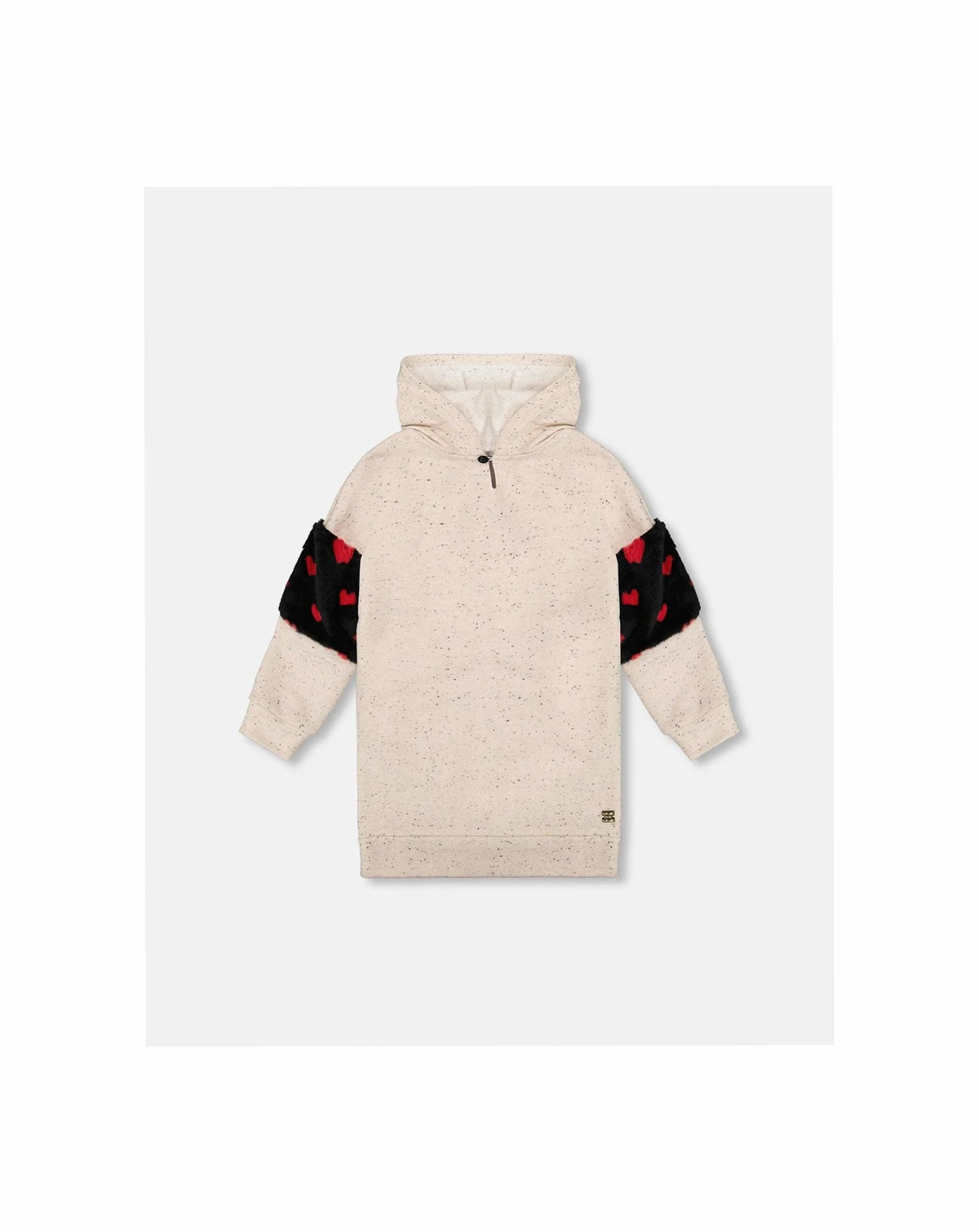 Girl Hooded Glittering French Terry Dress Beige with Heart Bag - Toddler|Child
