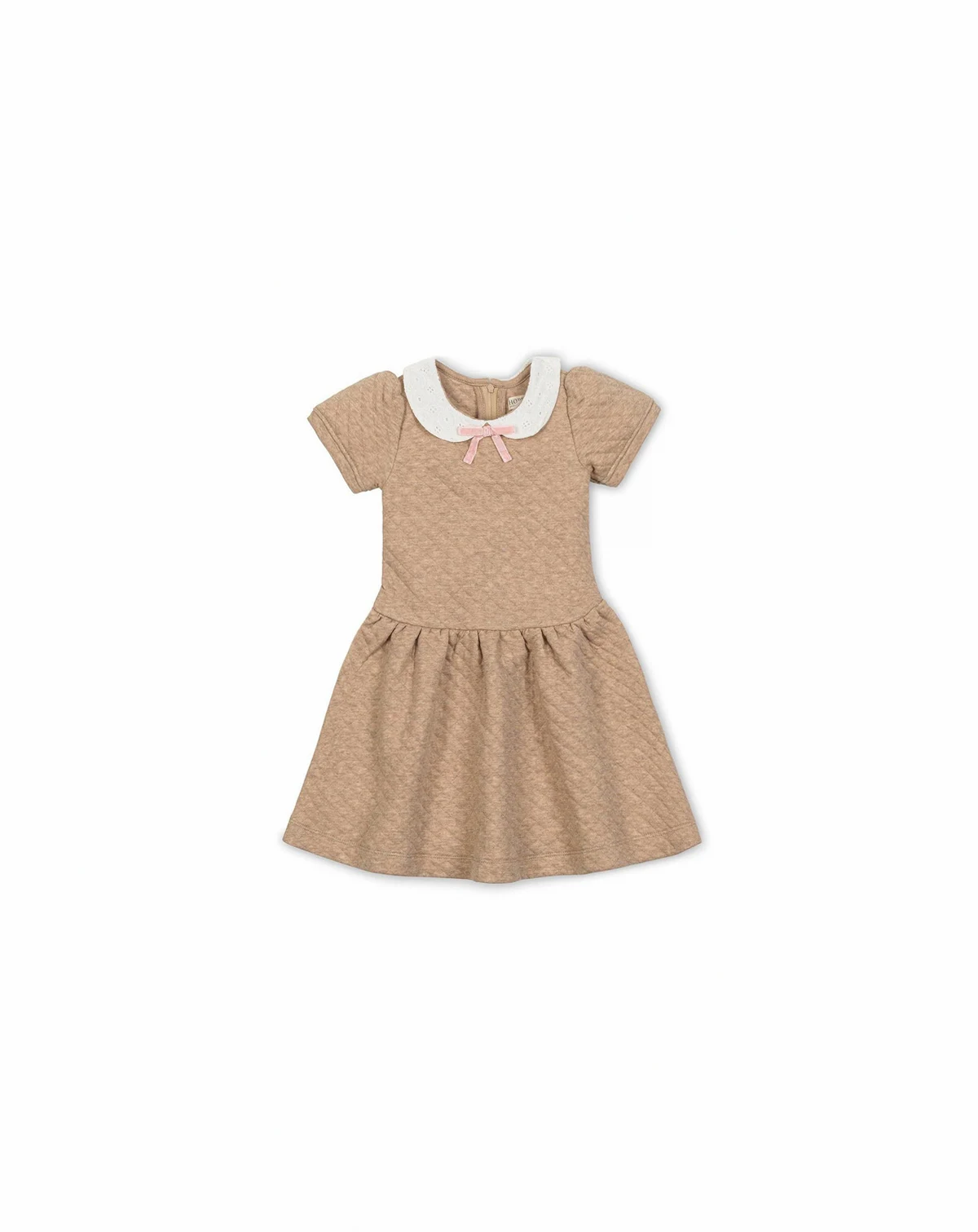 Little and Big Girls' Short Sleeve Quilted Dress with Eyelet Collar