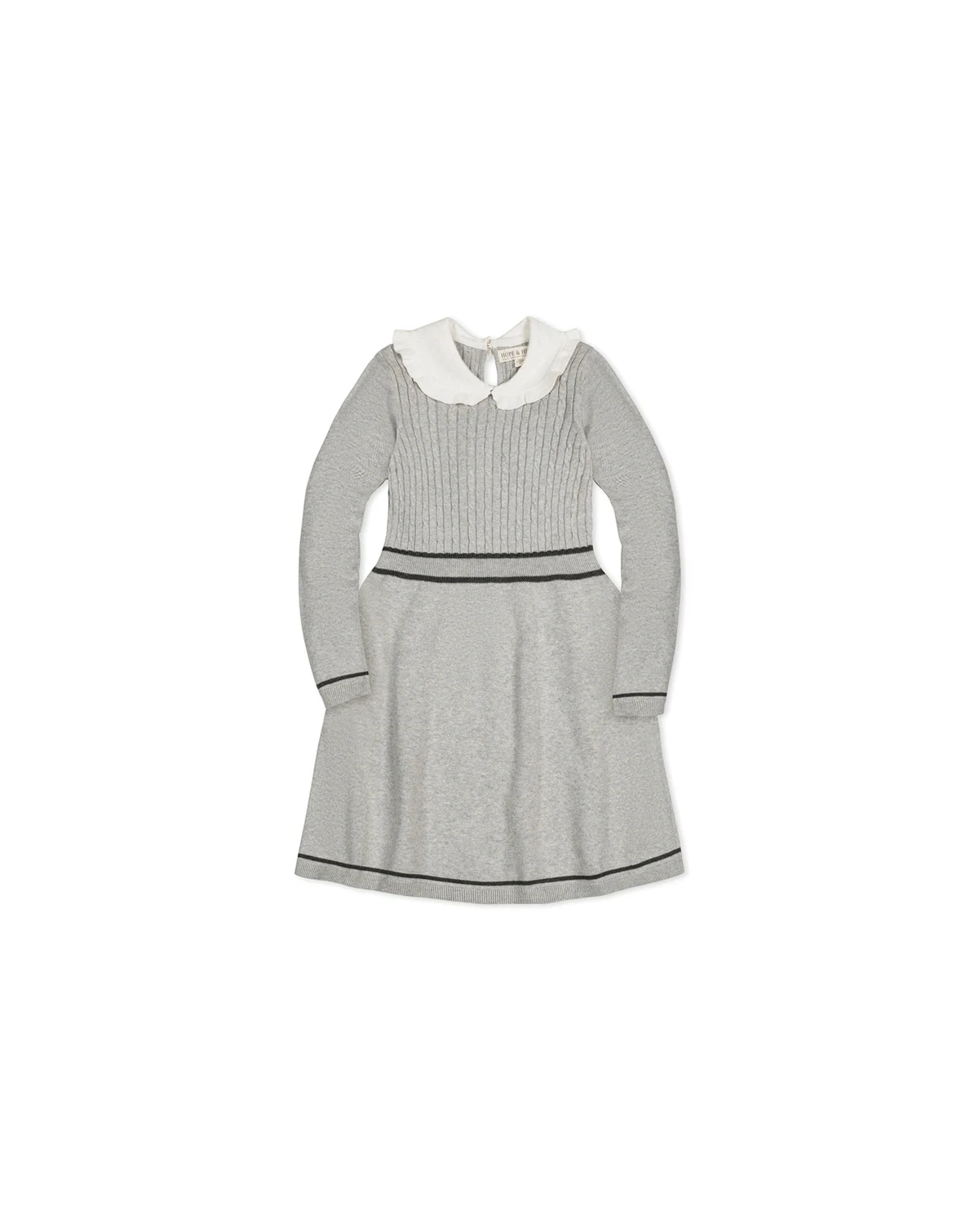 Little Girls Organic Long Sleeve Cable Knit Peter Pan Collar Sweater Dress
