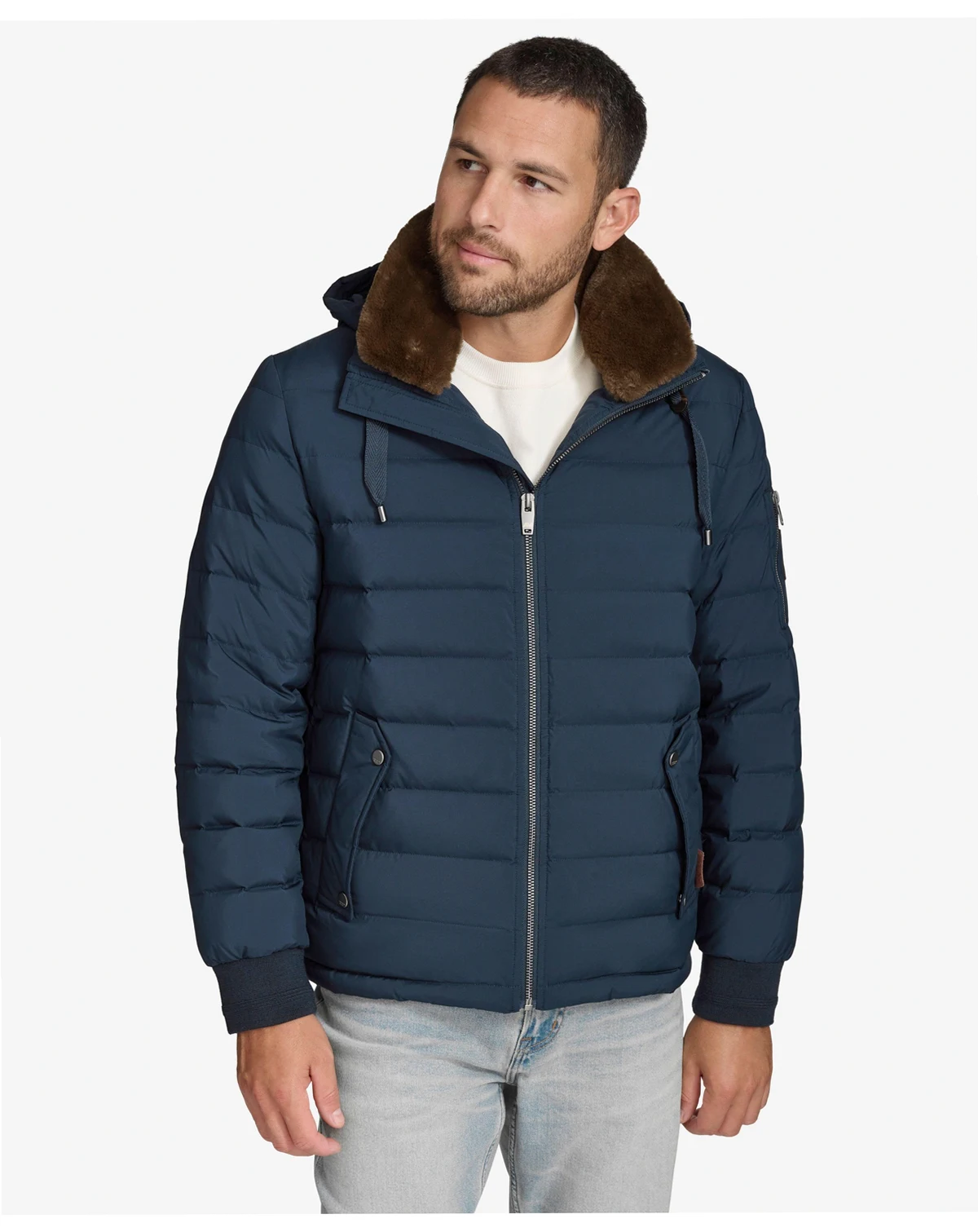 Men's Loxton Down Coat with Removable Faux Rabbit Collar