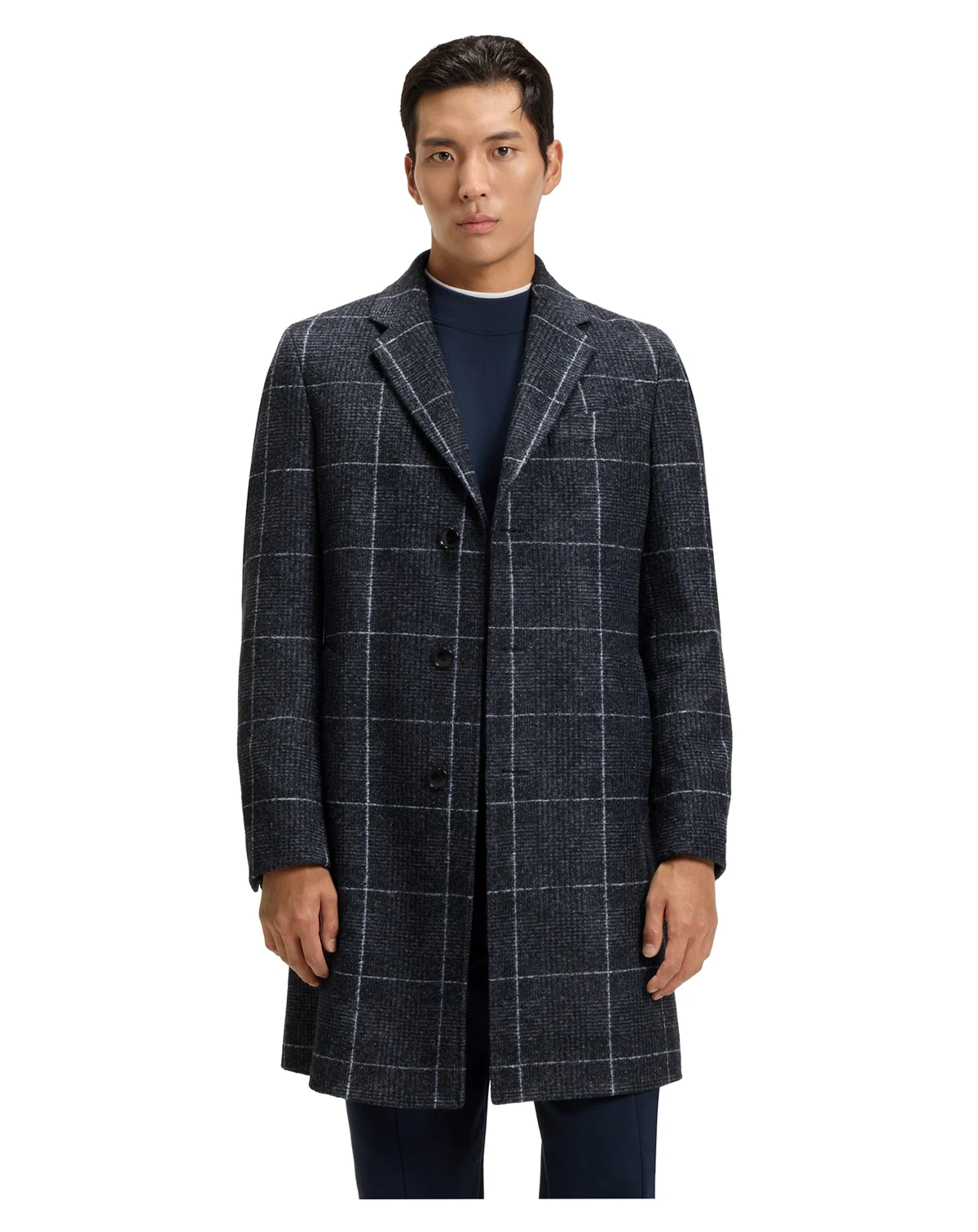 Men's Plain Check Slim-Fit Coat